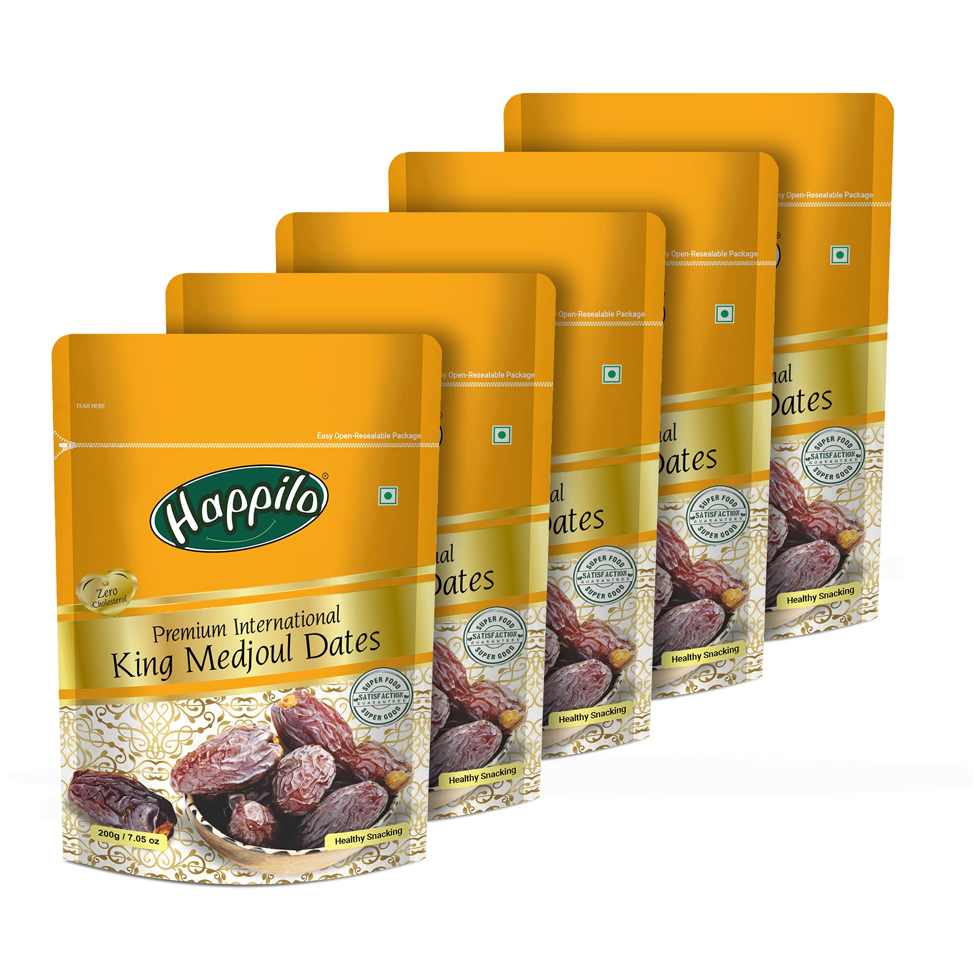 Happilo Premium International King Medjoul Dates 200 g Each (Pack of 5) | Khajoor Dry Fruit for Weight Management | Soft Chewy Texture & Sweet Caramel Taste | Gluten free & Zero Transfat (B077FC24S1) Amazon Price History, Amazon Price Tracker