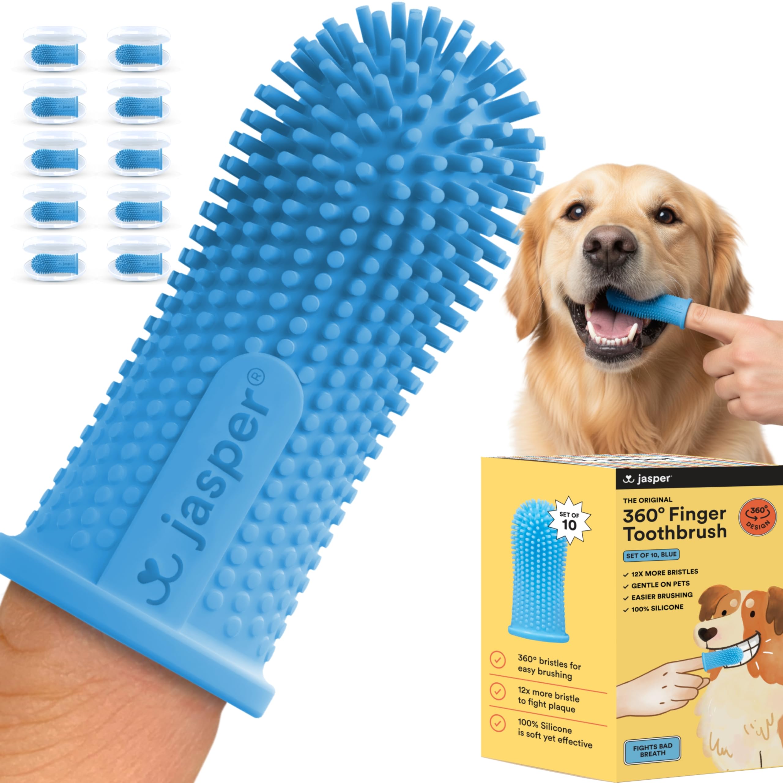 Photo 1 of Jasper Dog Toothbrush, 360 Degree Pet Tooth Brushing Kit, Cat Toothbrush, Canine Dental Care & Teeth Cleaning Kit, Pet Finger Tooth Brush, Use with Dog Toothpaste, 10-Pack Blue