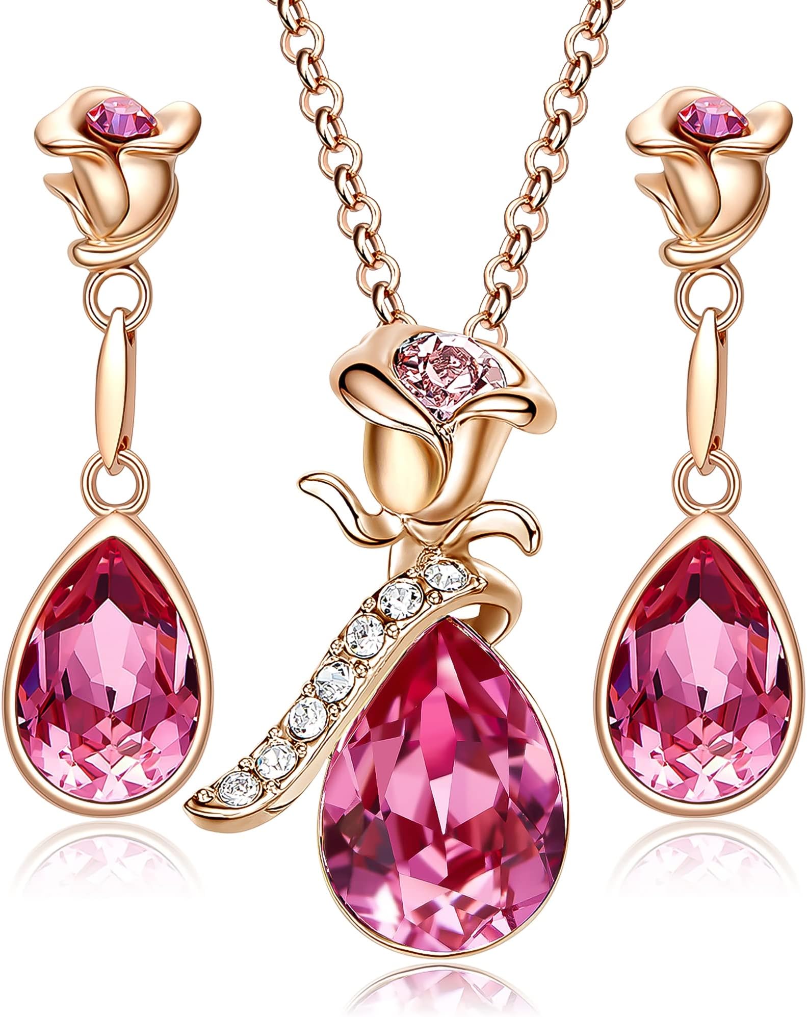 CDE Christmas Gifts for Women Jewelry Gifts for Mom, Rose Gold Necklace and Earrings Set Jewelry Sets for Women Wife Her