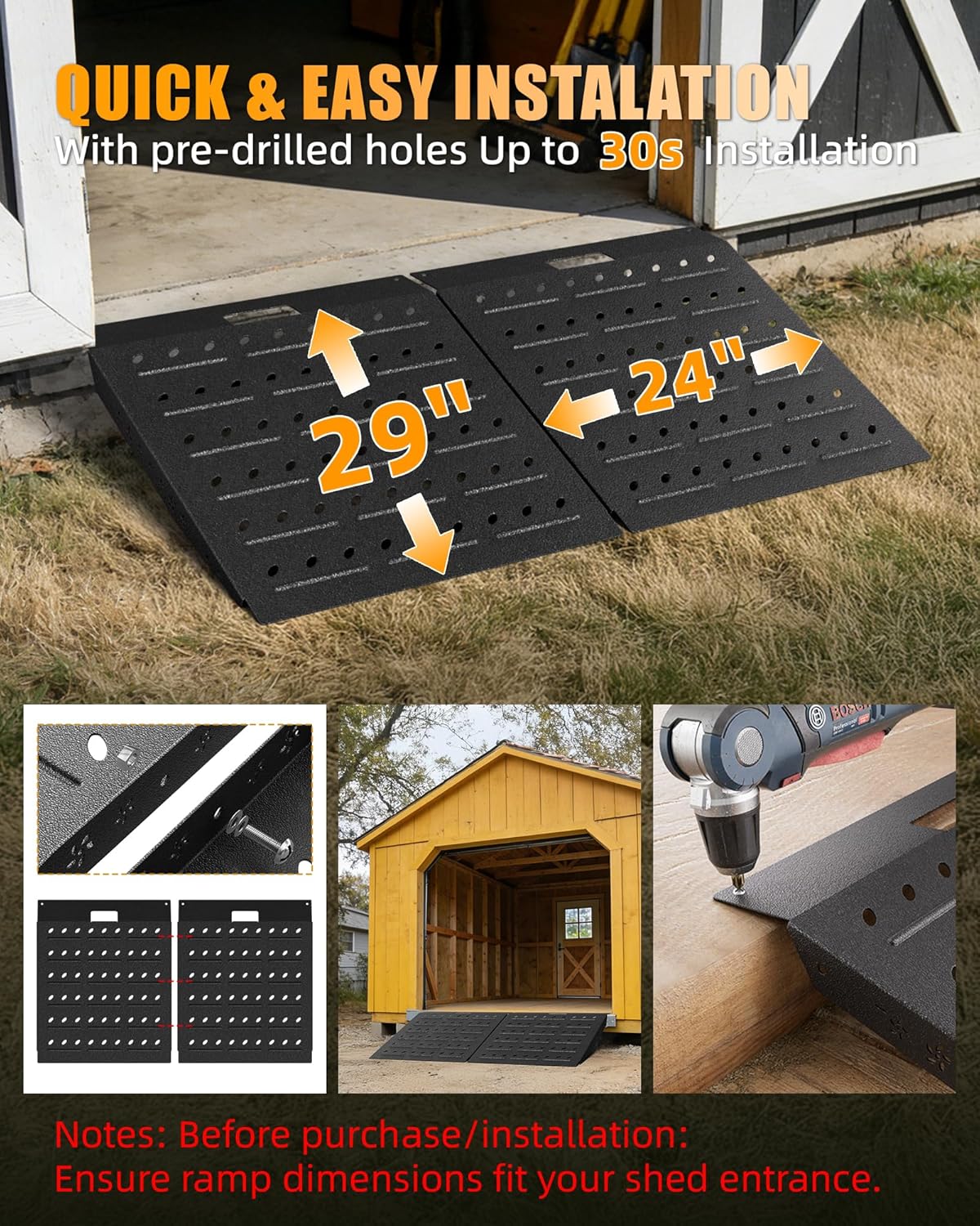 VNN 29" x 24" Shed Ramp - Velvet Black Loading Ramp for Riding Mower, 1 Pack Ramps for Shed，900 LB Capacity Alloy Loading Dock Ramp for Garages, Barns