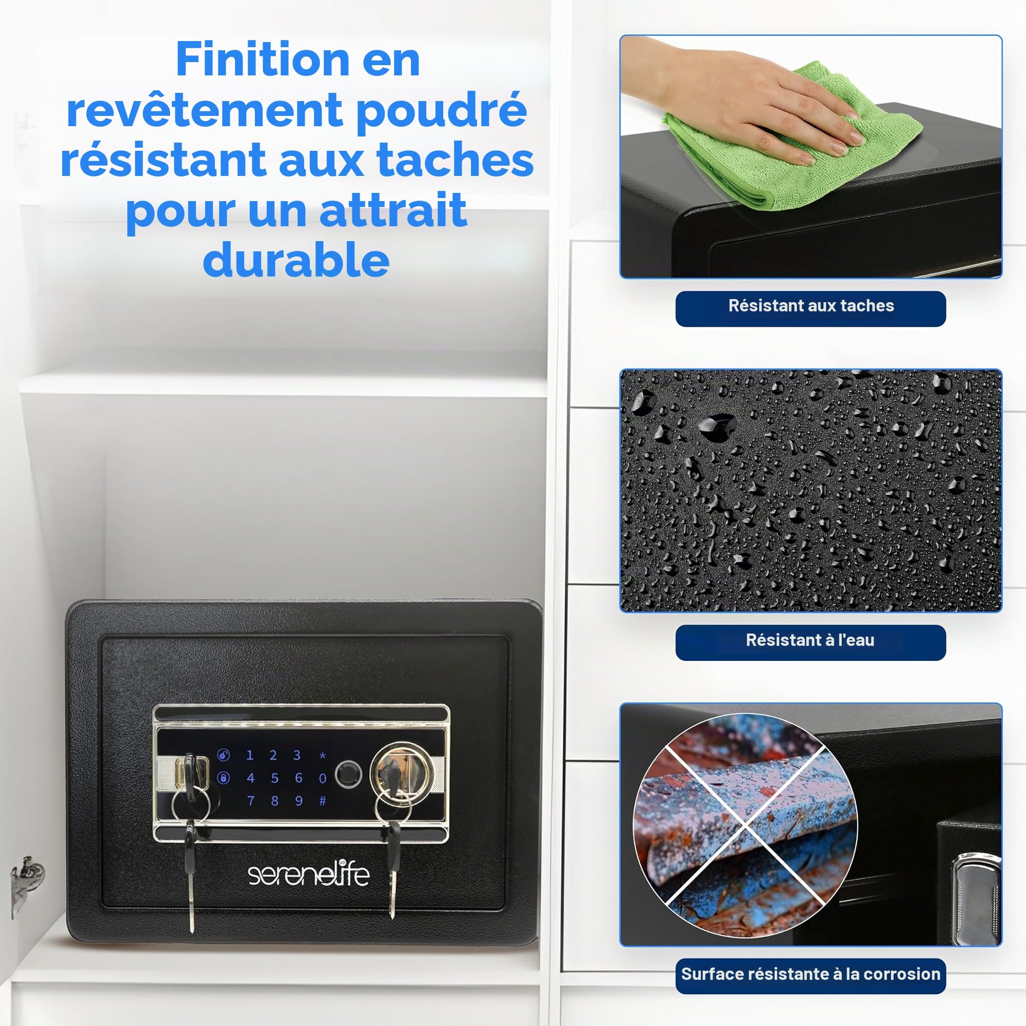 SereneLife Coffre-Fort pour Maison | Accès Électronique par Empreinte Digitale, Coffre à Argent pour Maison et Bureau, Clavier Tactile & Serrure, Acier, Inclut 2 Clés Maîtresses