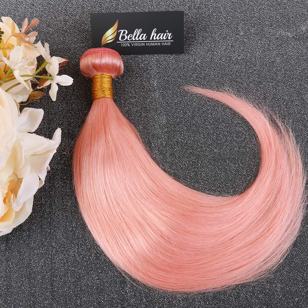 Bella Hair Luxurious Straight Human Hair 1 Bundle 12-26inch Double Weft Remy Virgin Hair Weave Pink (14inch)
