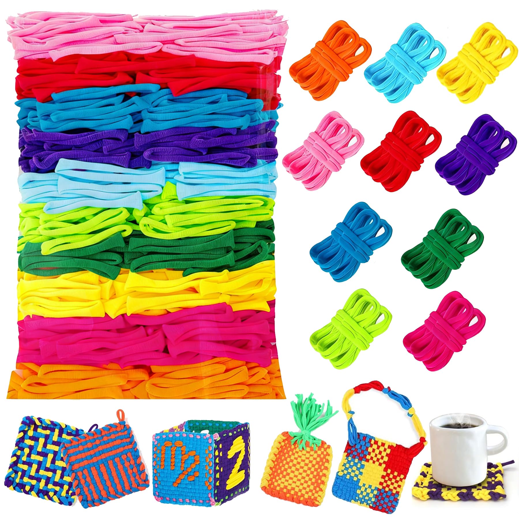 800 PCS Weaving Loom Loops 7-Inch Potholder Loom 10 Color Durable Nylon DIY Crafts Kit Projects for Rainbow Bands Flexible Loom Kit Elastic Ideal Gifts for DIY Crafts Supplies