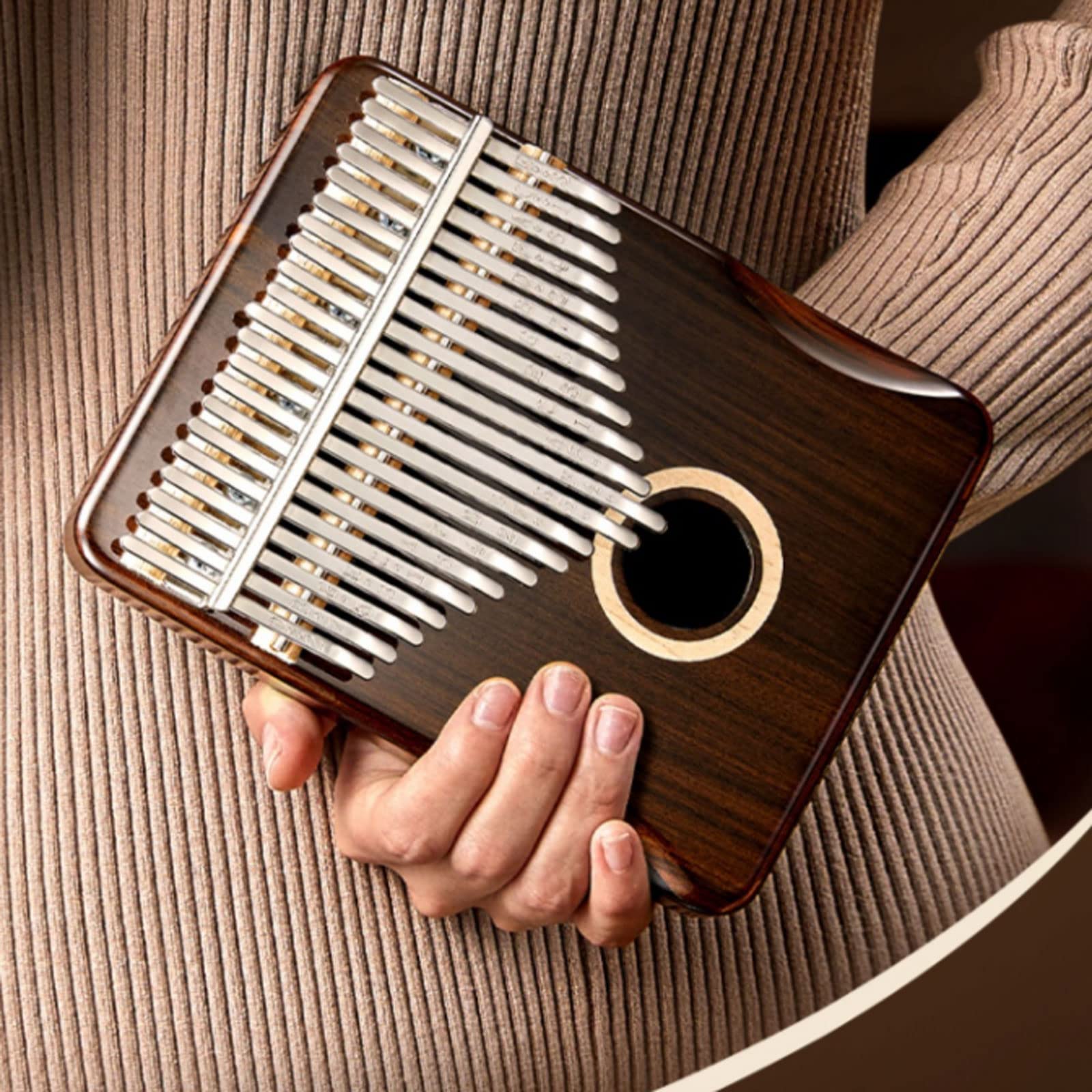 Exquisiter Klang Daumenklavier mit 17 Tasten, 21 Tasten aus Holz, Mahagoni-Körper, Metalltasten, Button-Down-Bend-Design, tragbares Musik-Keyboard Einfach zu Spielen