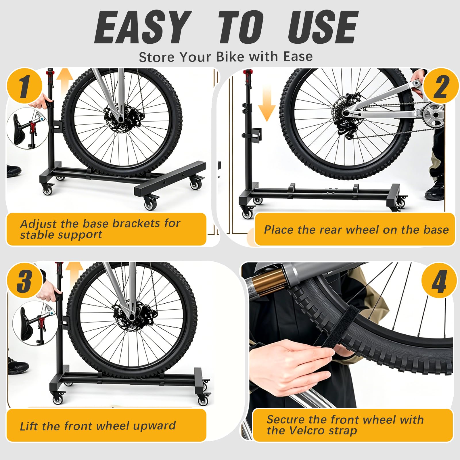 BRGD Support Vertical de Vélo avec Roues 360°, D'intérieur Autonome Capacité de Charge Jusqu'à 50kg, Compatible avec des Pneus Jusqu'à 4 Pouces