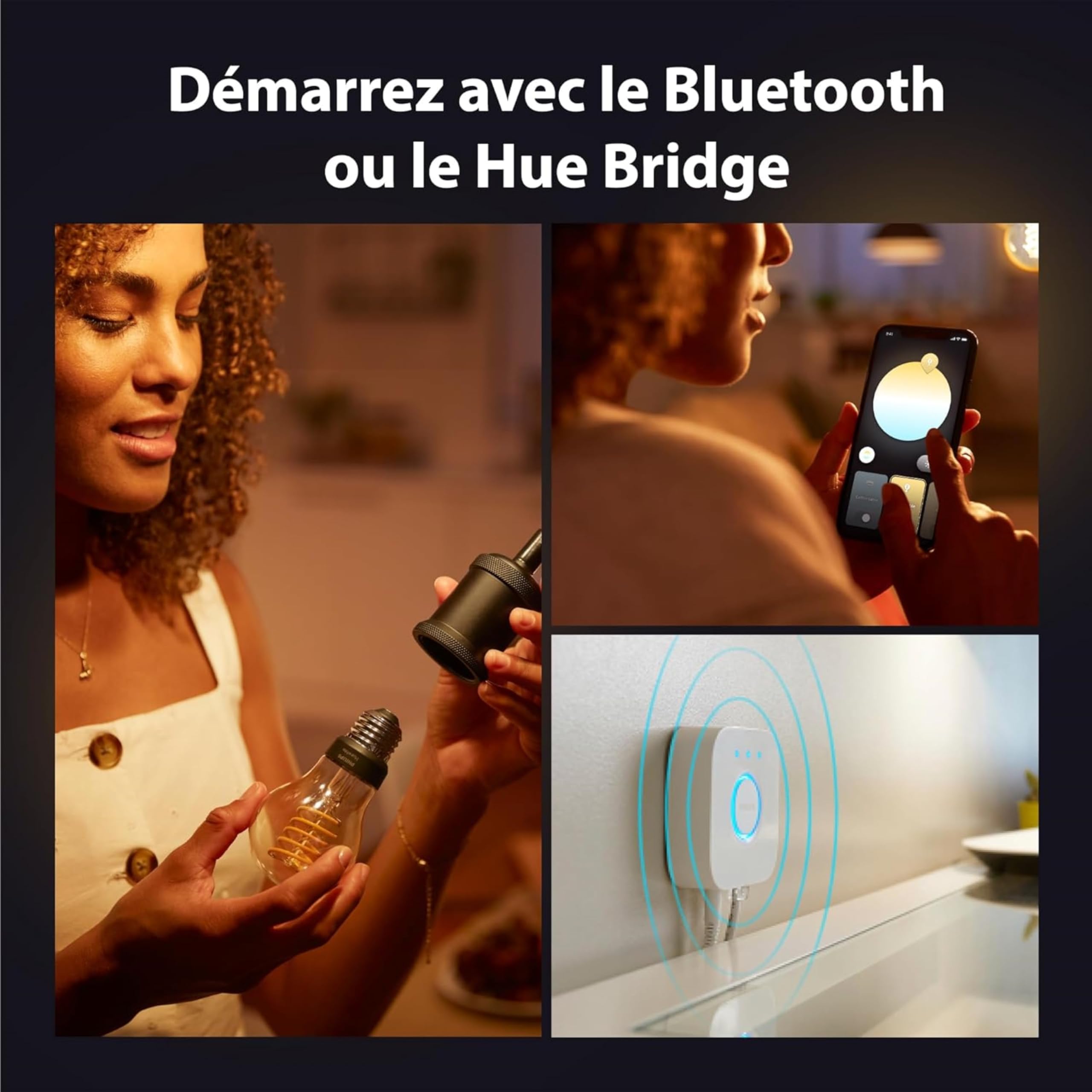 Philips Hue White Ambiance, ampoule LED connectée filament culot E27, compatible Bluetooth, pack de 3, fonctionne avec Alexa, Google et Apple Homekit