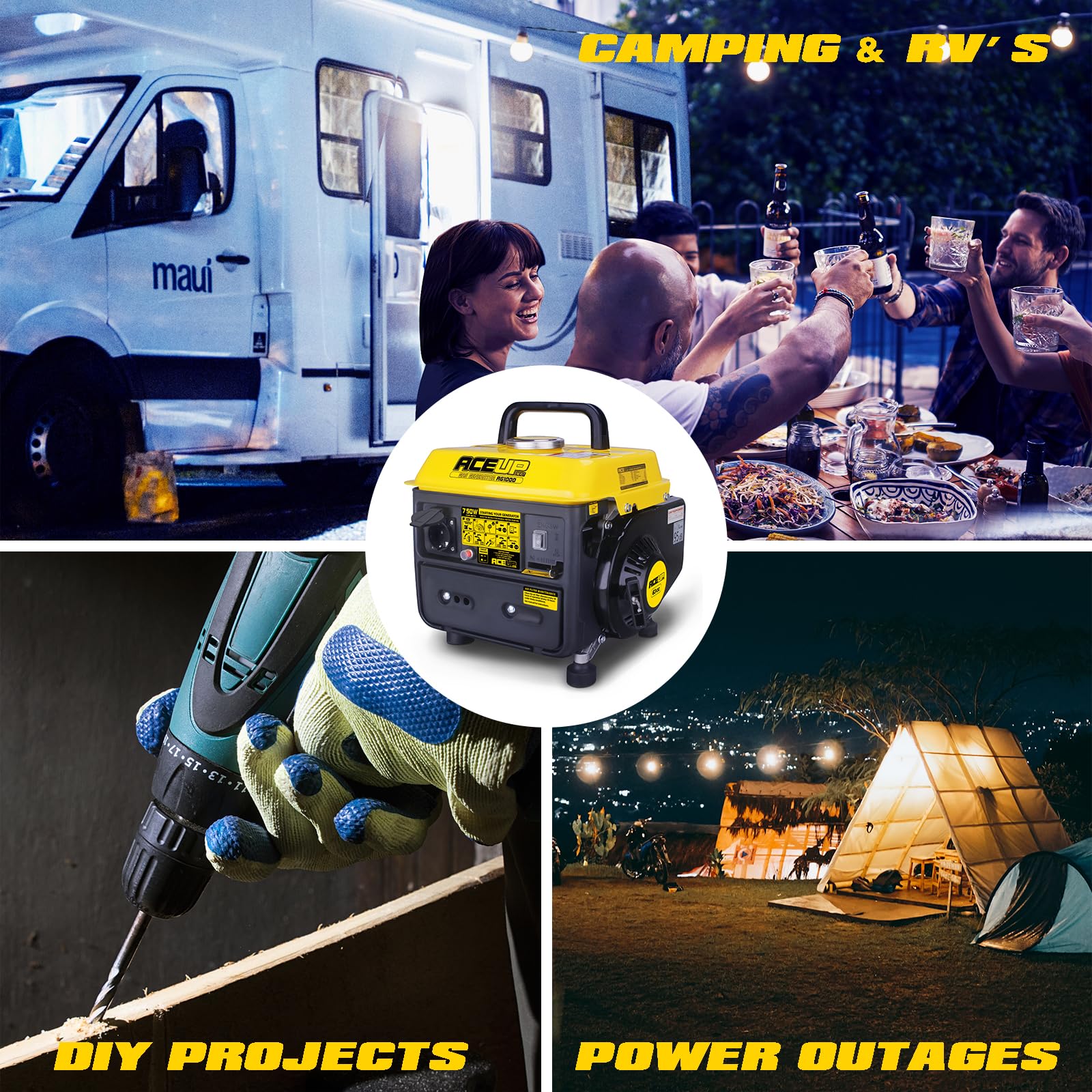 Aceup Energy 750W Groupe Electrogène Générateur à Essence et Prise 230 V pour la Camping Ultraléger 2 Temps 15,9 kg