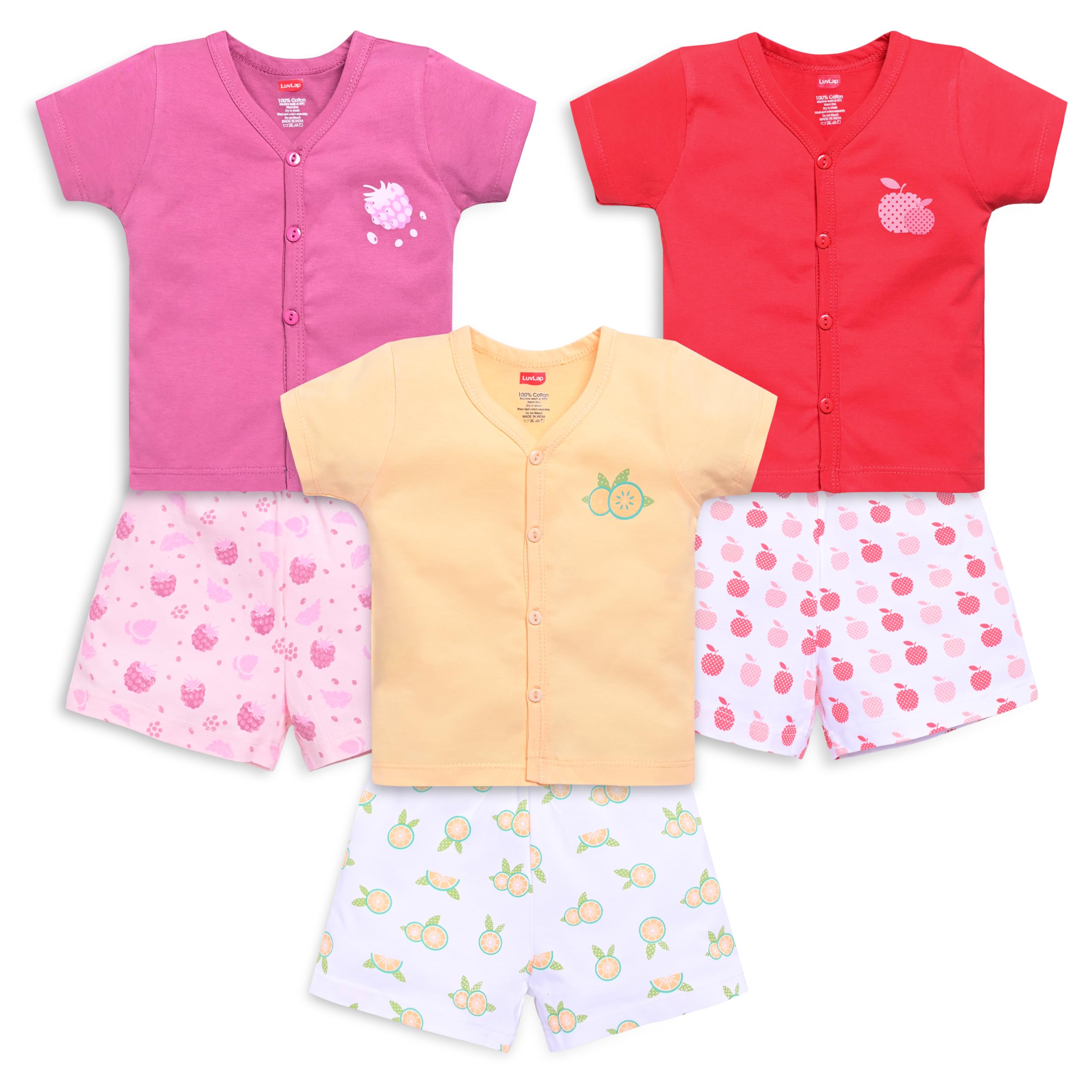 luvlap Baby Boys & Girls Regular Fit 100% Cotton Half Sleeve Jhabla & Shorts Sets Pack Of 3-picture-16