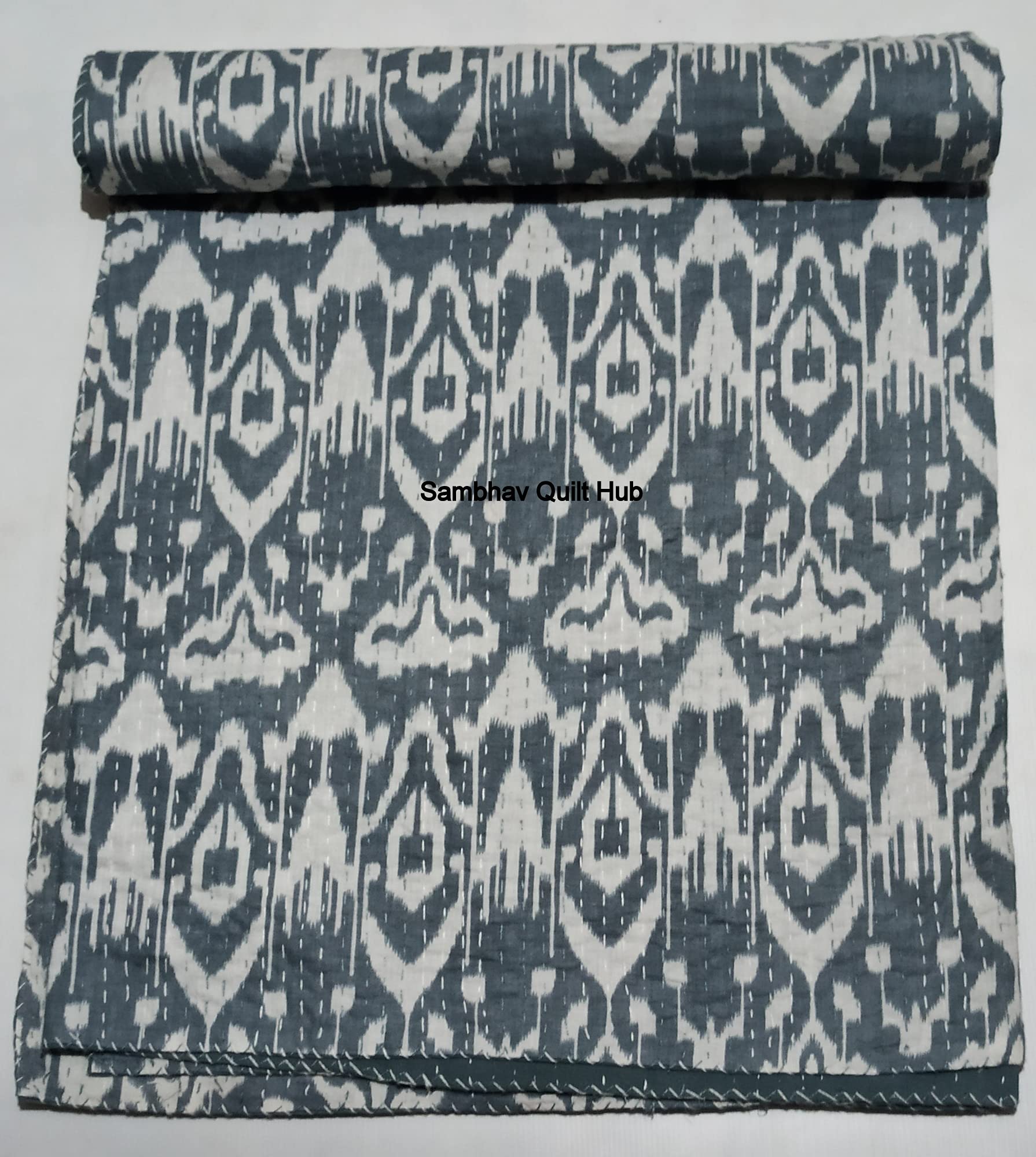 Manta Kantha Con Estampado Floral Multicolor Hecho A Mano Para Cama De
