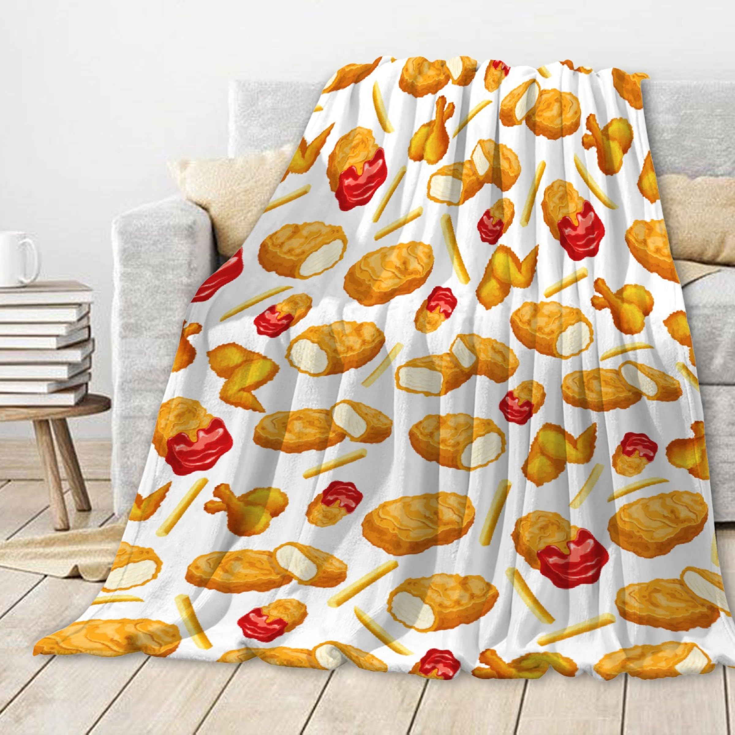ZHONGKUI Chicken Nugget Blanket,Dino Nugget Blankets Gift Soft Cozy Plush Bedding Blanket,Fuzzy Flannel Fleece Ketchup Blanket for Couch Sofa Camping,30