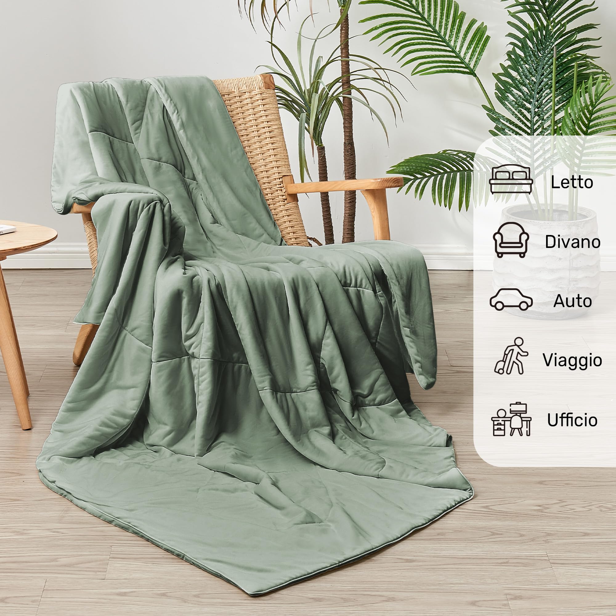 UNIKOME Kühldecke 200x200cm, Doppelseitige Sommerdecke Für Sommer, Leichte Kühlende Bettdecke Für Menschen, Kühldecken Zum Schlafen Cooling Blanket Waschbar, Öeko-Tex (Grün)