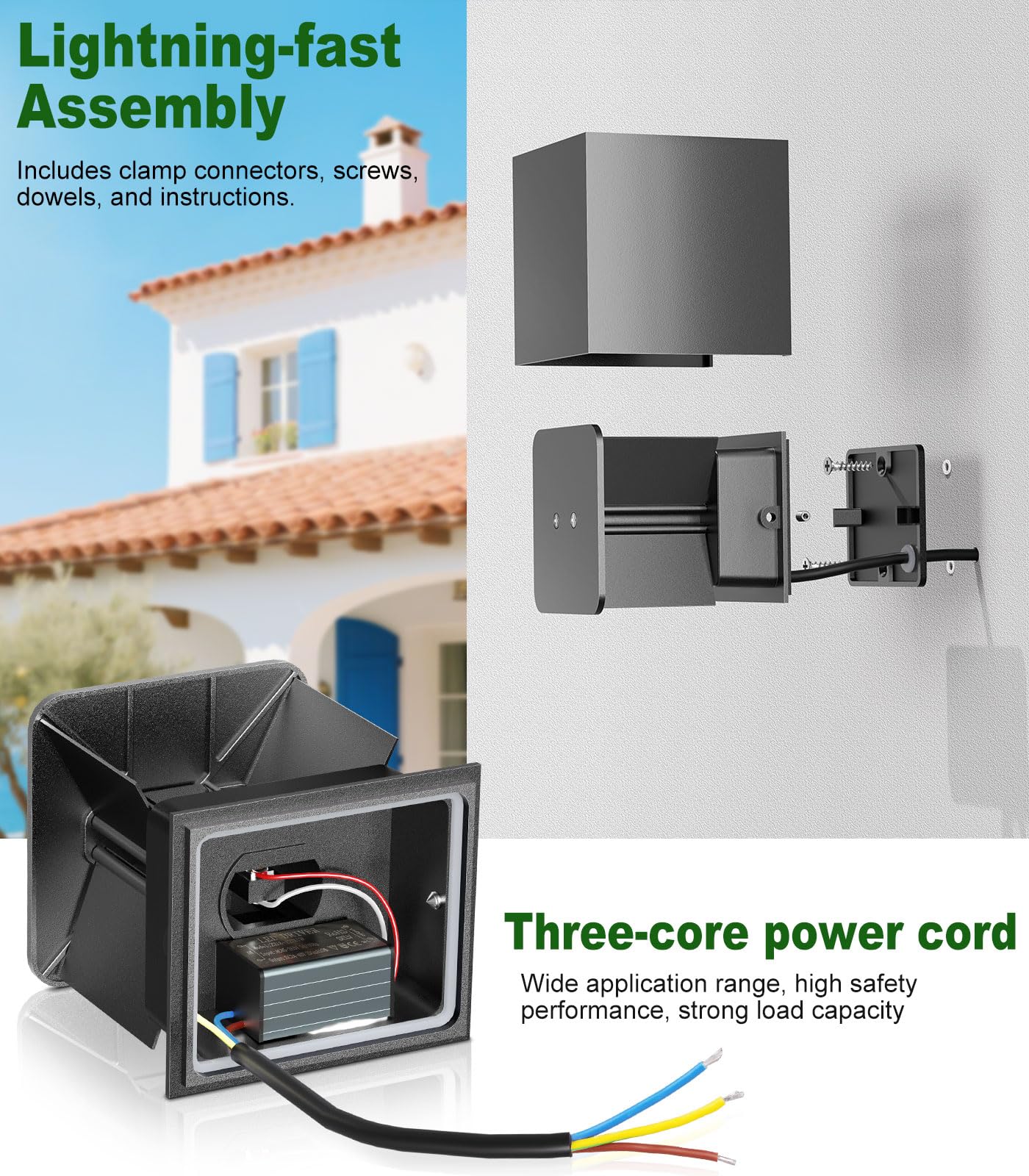 CLV Aplique Pared Exterior/Interior 12W, 1000LM Lamparas de Pared 3000K Blanco Cálido Apliques Led Interior Ángulo de haz Ajustable IP65 Impermeable para Dormitorio Pasillo Patio