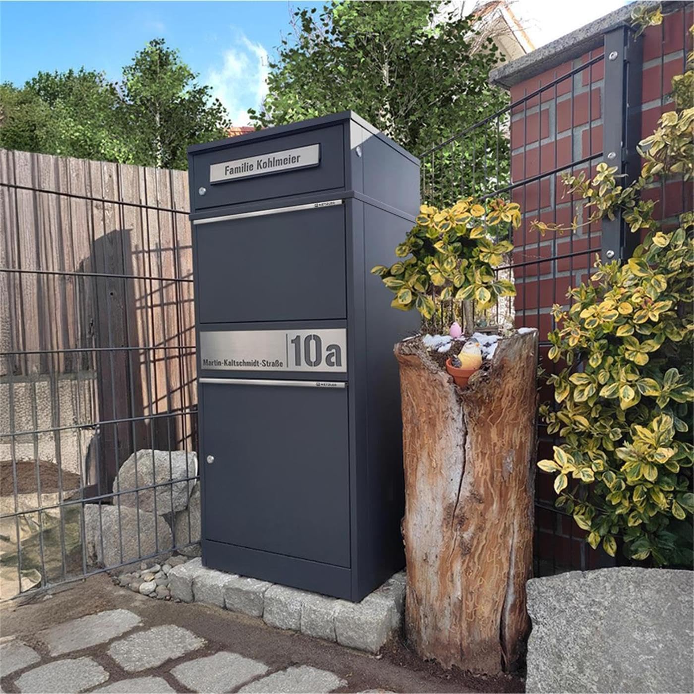 Metzler® boîte à Colis verrouillable avec Plaque Nominative et Grand Compartiment – Anthracite RAL 7016 – Acier thermolaqué, Gravure Laser Durable, réception sans Contact, 10 Ans pièces Bispo 2