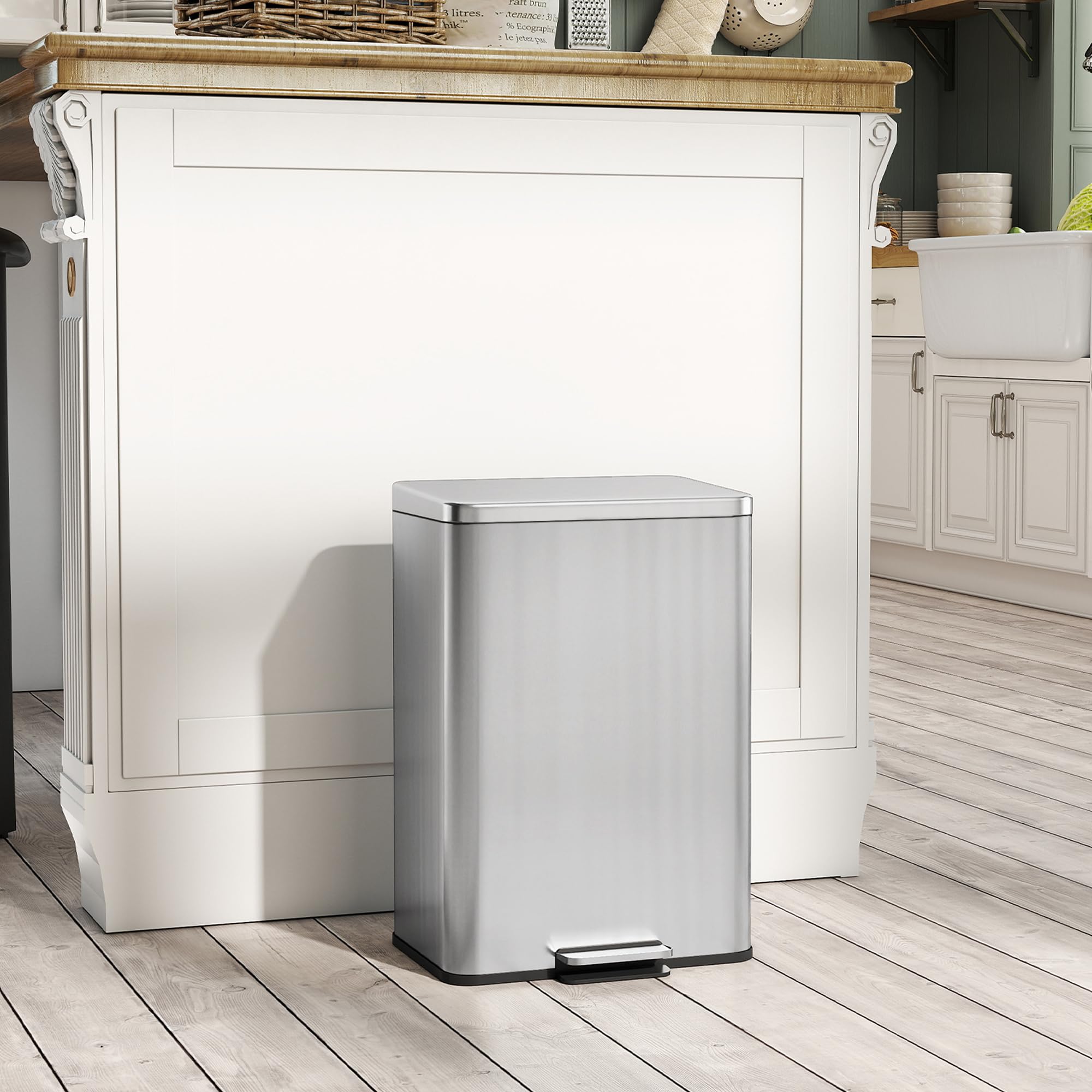 HOMCOM Poubelle de Cuisine 20 L, Poubelle avec Pédale, Couvercle à Fermeture Douce en Acier Inoxydable, Seau Intérieur Amovible, Anti-Traces, pour Cuisine, Maison, Bureau, Argenté