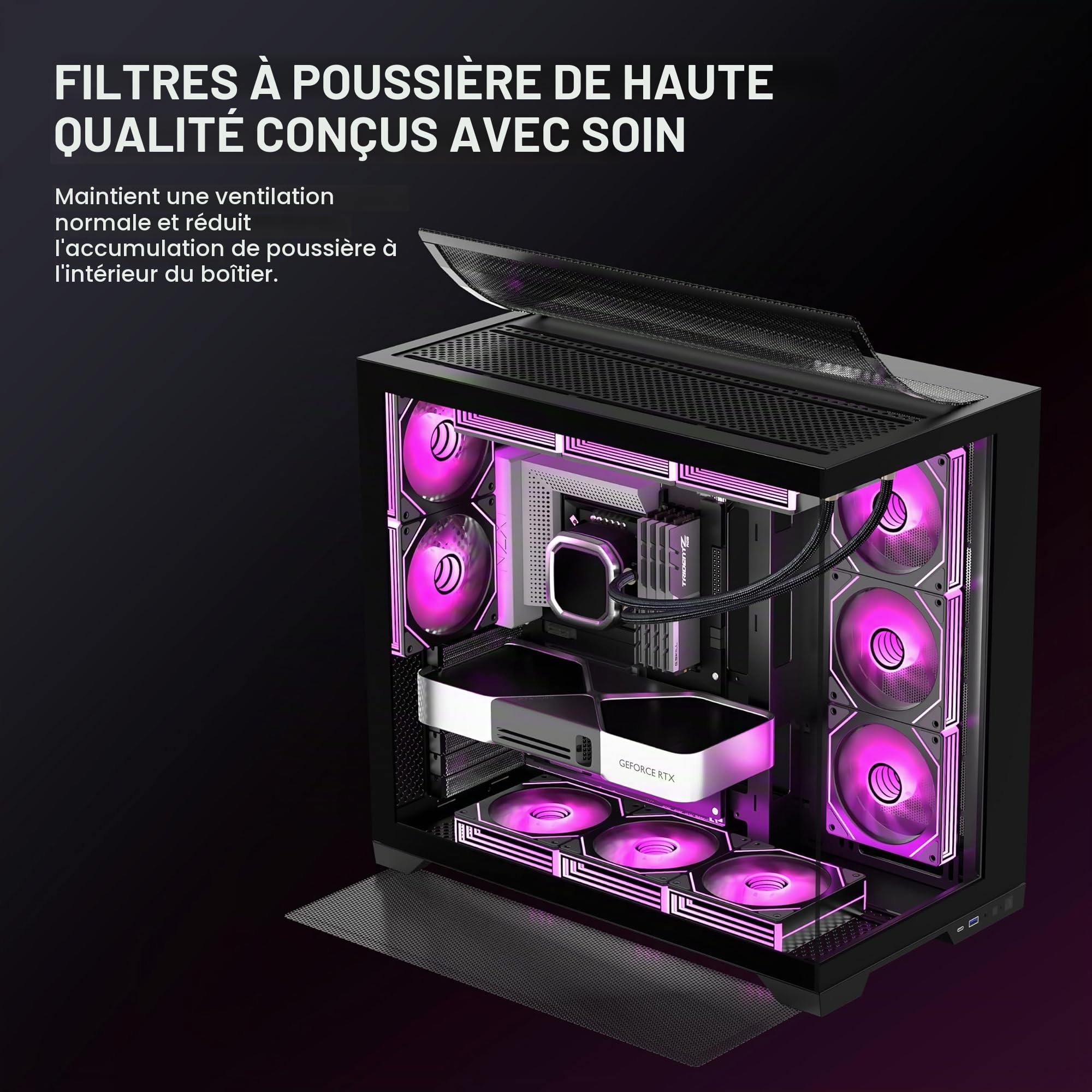 KEDIERS Boîtier PC pré-installé 9 × 120 mm Noir Ventilateur ATX Mid Tower PC Boîtier d'ordinateur avec Vue panoramique Panneau Avant en Verre trempé