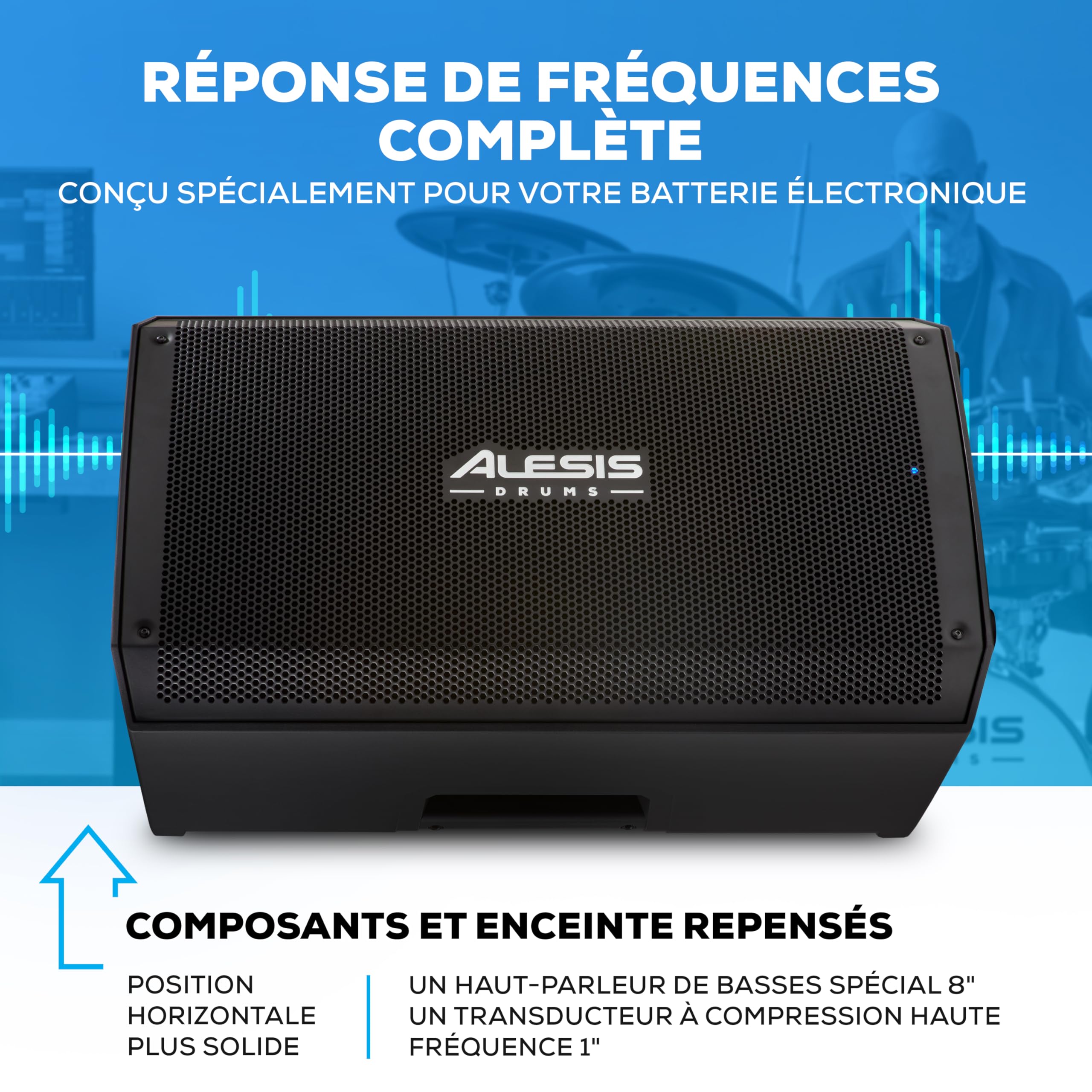 Alesis Strike Amp 12 MK2 - Amplificateur 2500 W pour Batterie électronique avec Bluetooth, woofer 12", Filtre Passe-Haut et Mise à la Terre