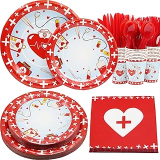 Decodinli Nurse Graduation Party Supplies Serves 25, Nurse Party Decorations for Nurses' Day and Medical School Graduation, Nurse Graduation Plates and Napkins, Nurse Birthday Party Tableware Set.