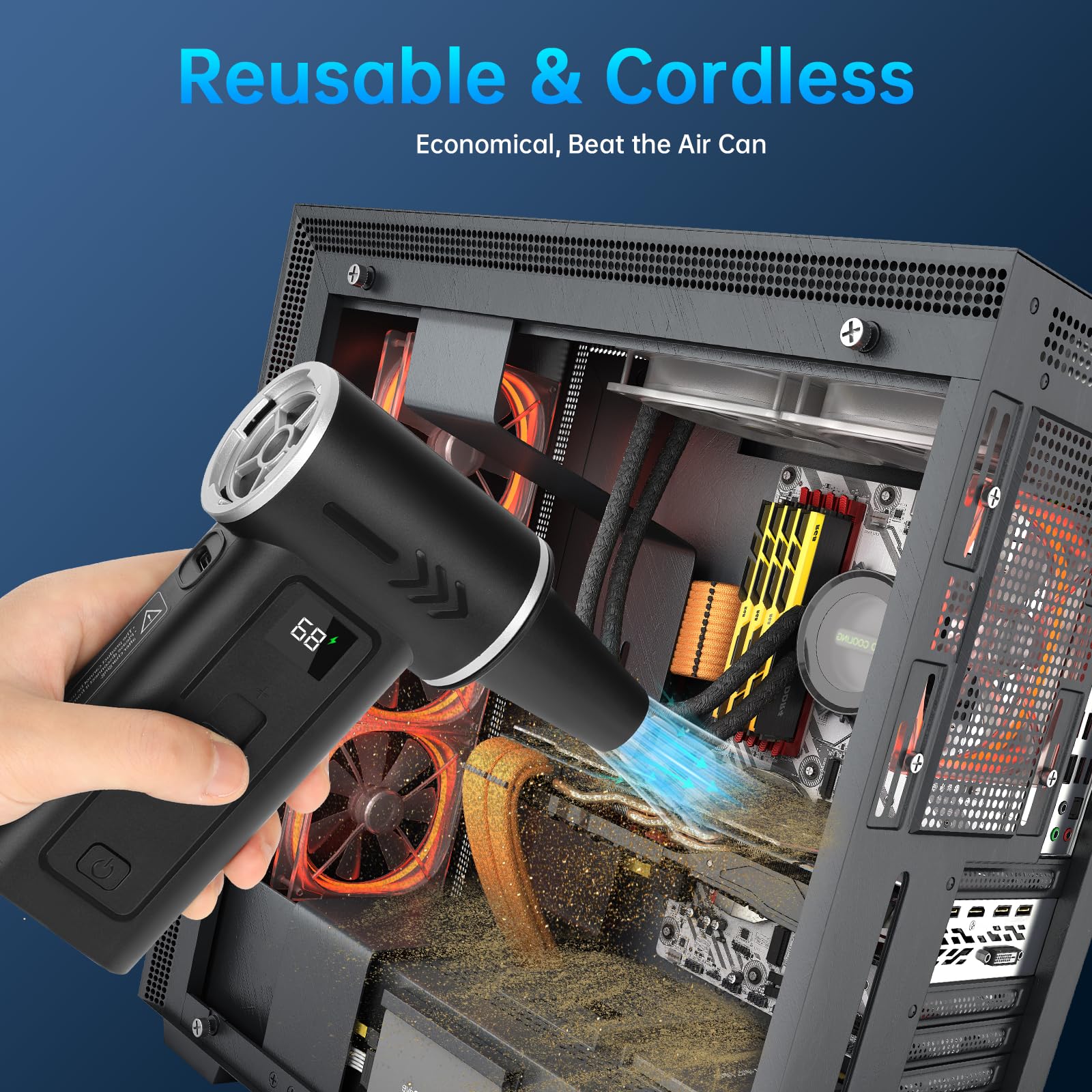Elektrische Staubgebläse Druckluftspray 2-in-1-180000 U/min,100-Compressed Air Duster & Staubsauger - 8000mAh Akku Gebläse Druckluft mit Digital Display for PC Reinigungsset,Keyboard
