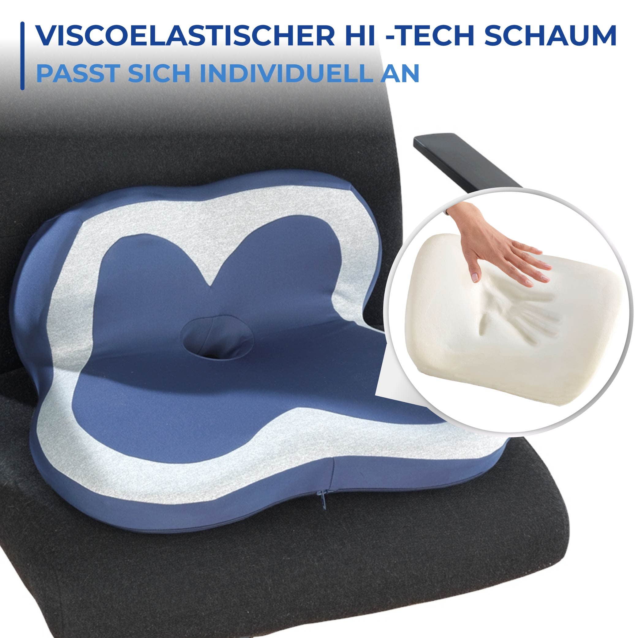 Maximex 9939770500 Cojín Ergonómico para Asiento Y Lumbar, Azul