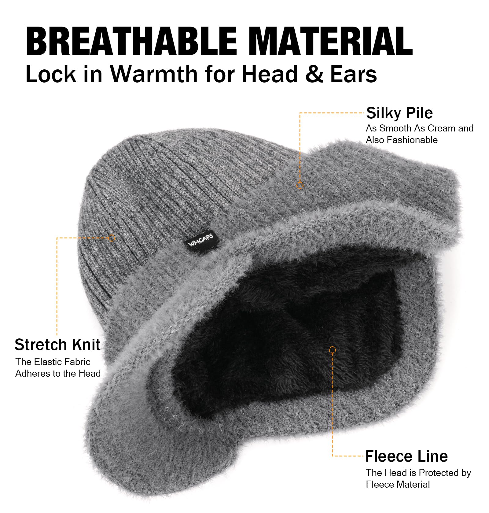 Wmcaps Bonnet d'hiver avec bord et cache-oreilles, doublure en polaire chaude pour homme et femme