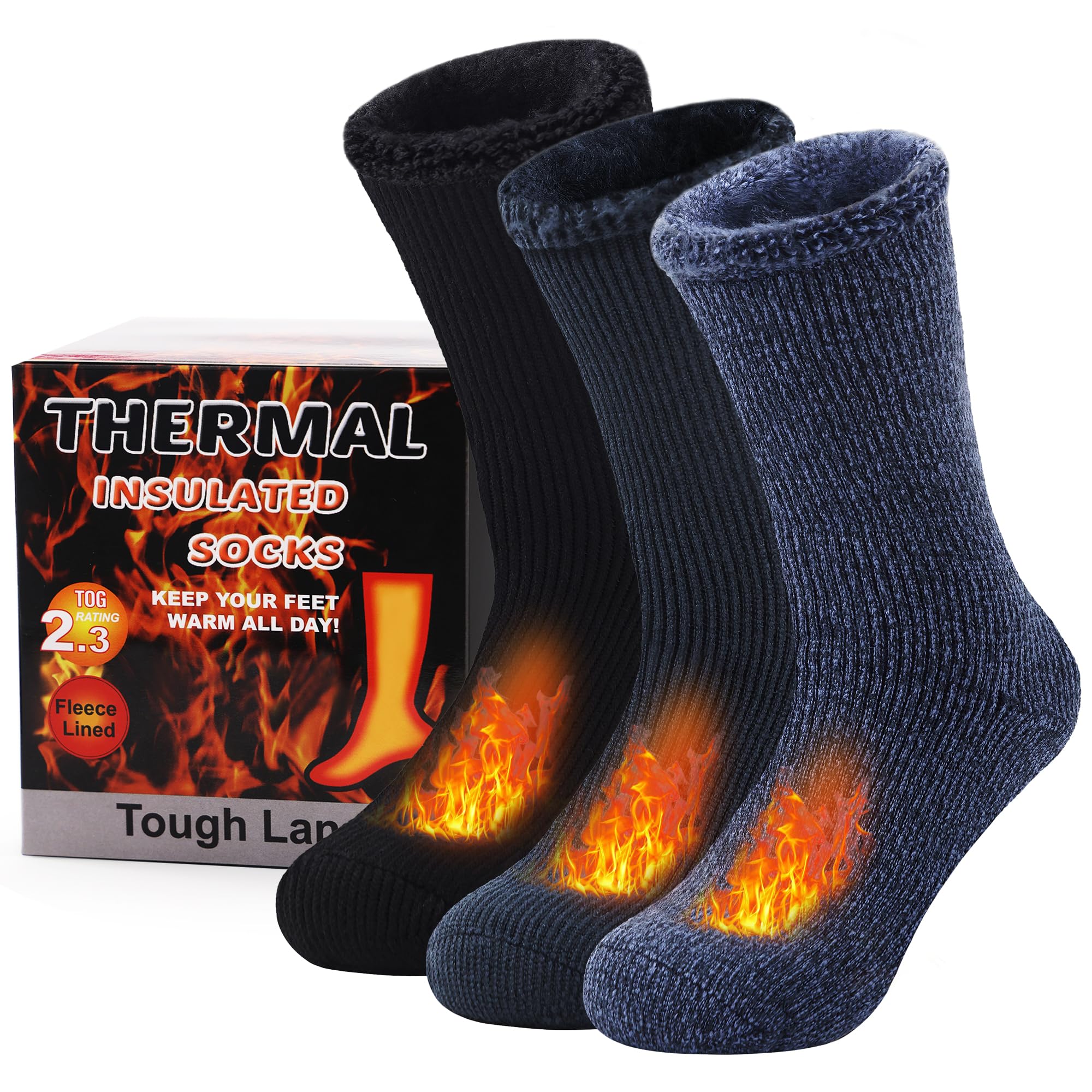Tough Land3 Pairs of Thermal Socks For Women and Men, Heat Trapping Warm Winter Socks