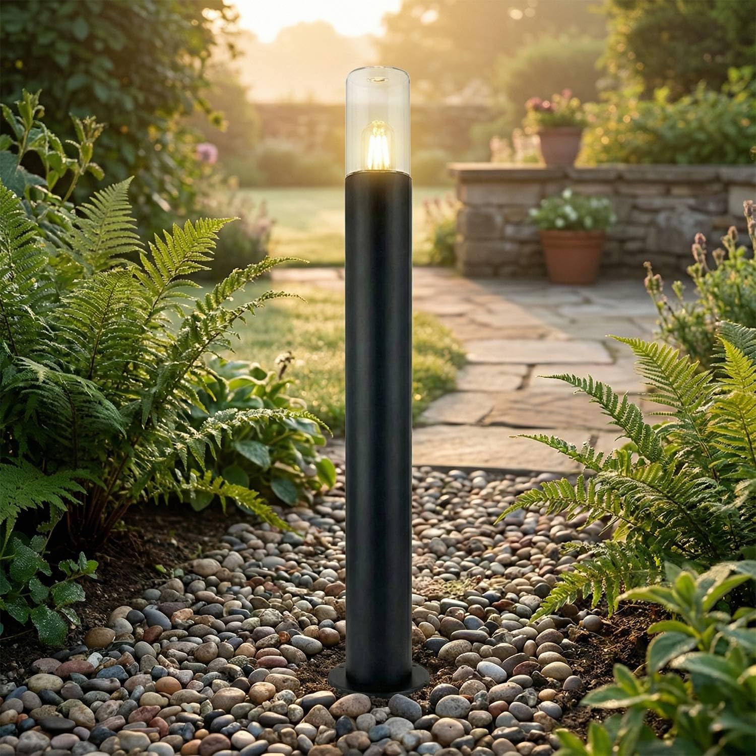 Lampione a paletto IP44 altezza 80 cm E27 semplice in alluminio pressofuso nero moderno lampada da vialetto da terra esterno giardino