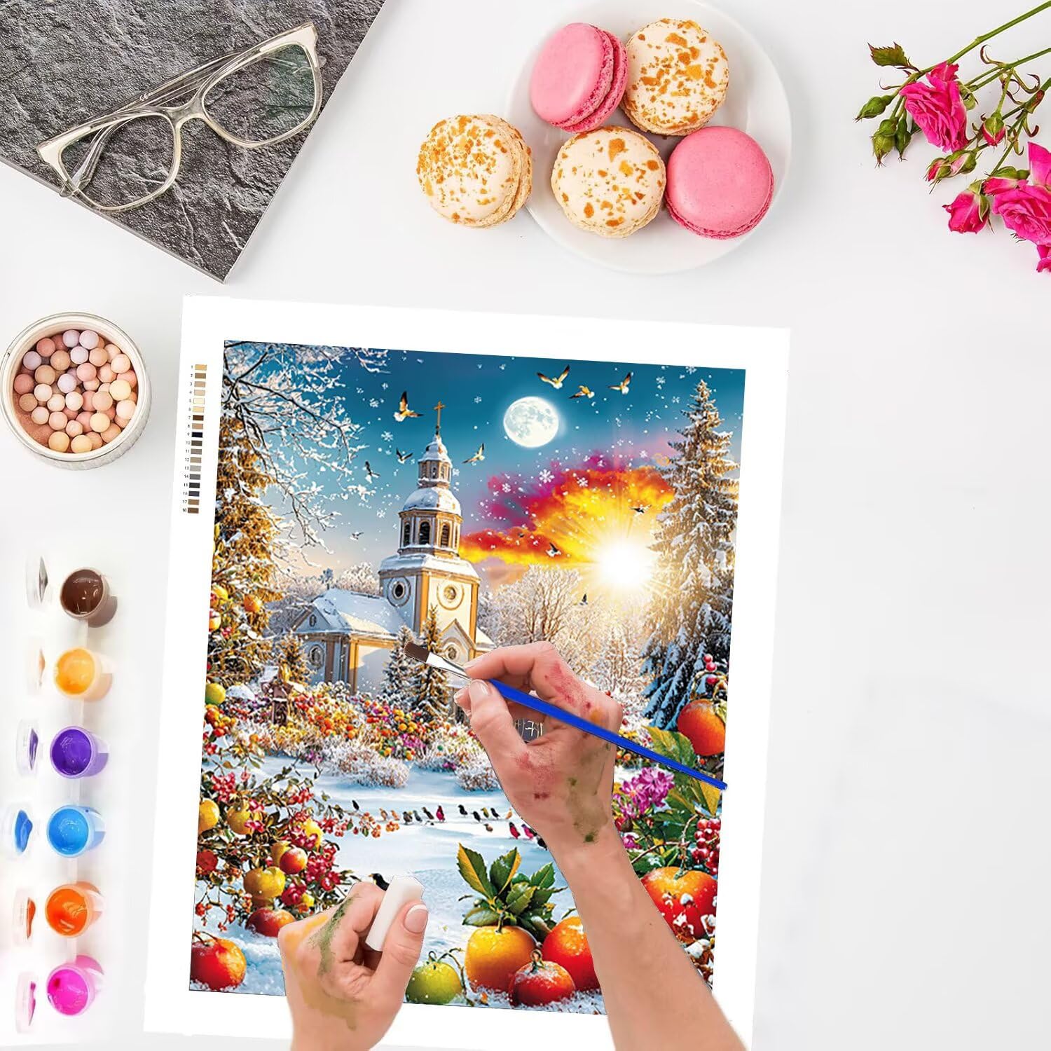 Paesaggio invernale Dipingere con i Numeri per Adulti, 70x90cm a-146 | Paint by Numbers Kit con Pennelli e Acrilico Pigmento, Fai da te Olio La Pittura di Numeri Kit, Decora la Casa, senza Cornice