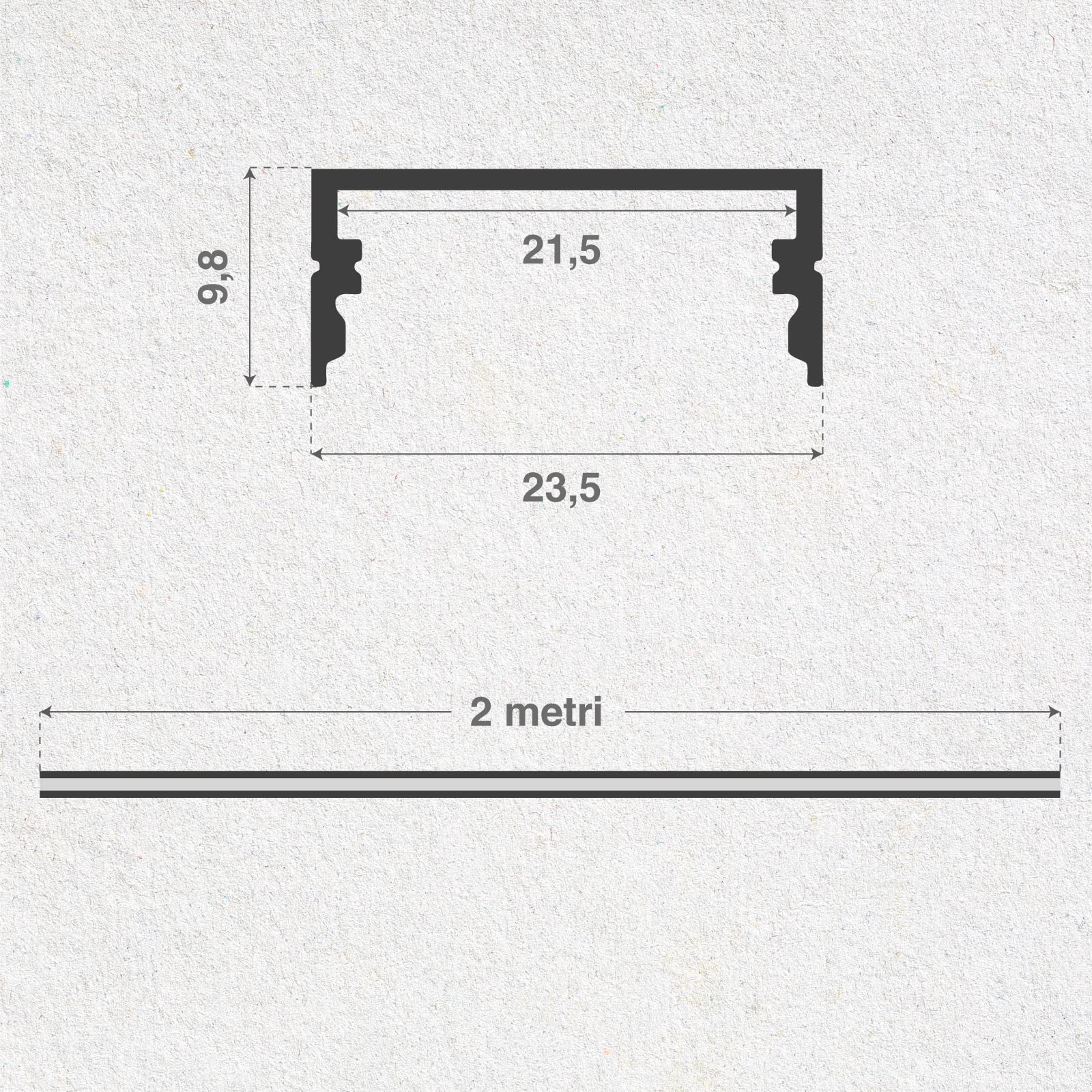 Eurocali 5x Profili da 2 metri (10mt) in Alluminio grigio per Strisce LED Copertura Opaca larghezza max striscia led 21.5mm - 23.5 x 9.8