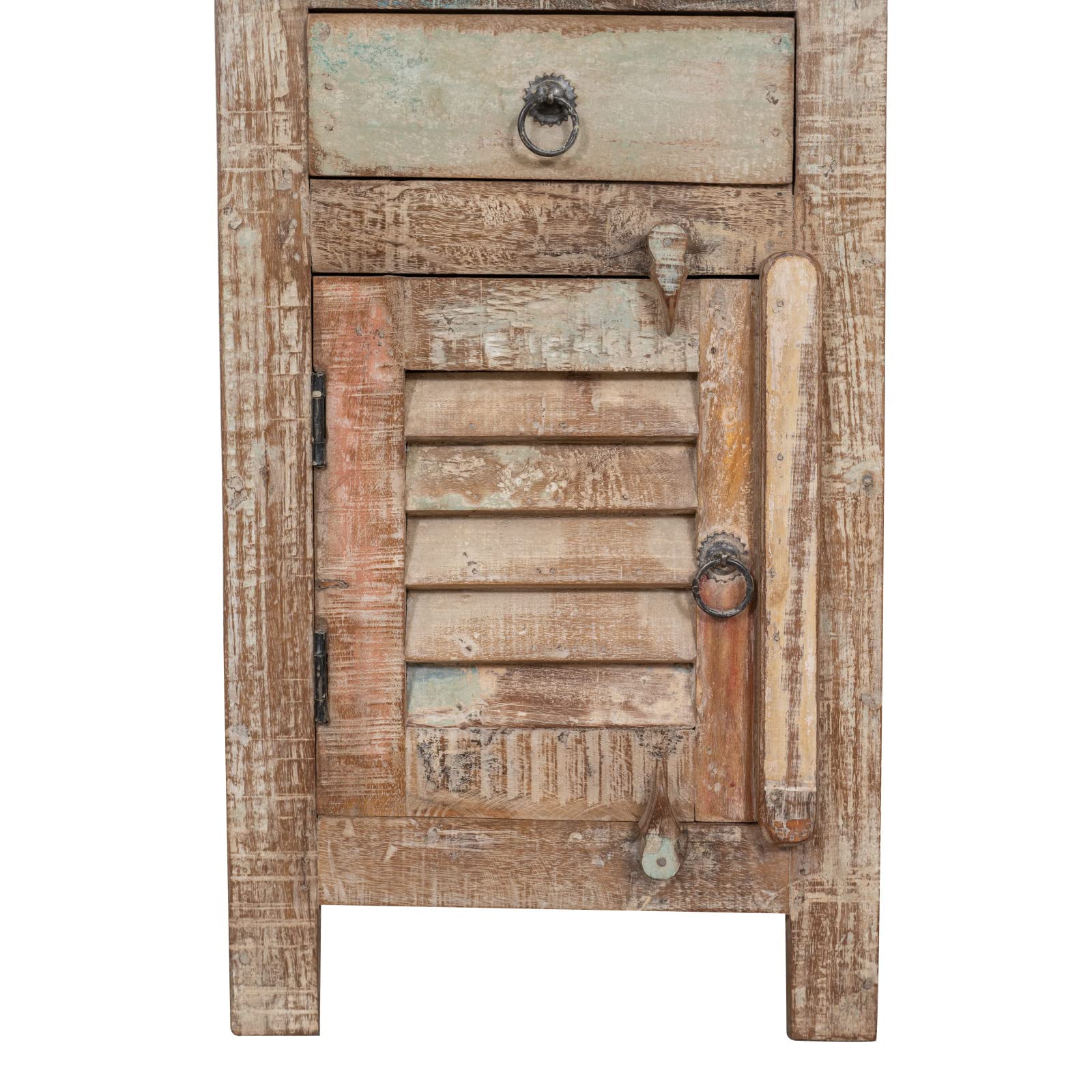 Biscottini Mesita de Noche de Madera reciclada 65 x 33 x 43 cm | Mesita de Noche Dormitorio rústico | Mesitas de Noche Vintage con Acabado Antiguo