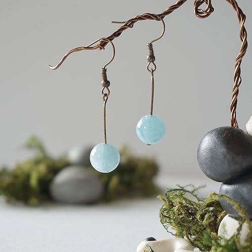 Miniatura 9 de Designs by Nature Gems Handmade Womens Genuine Raw Aquamarine Earrings - Comes with 1.5 Antique Bronze and Gift Box, March Birthstone, Mothers Day