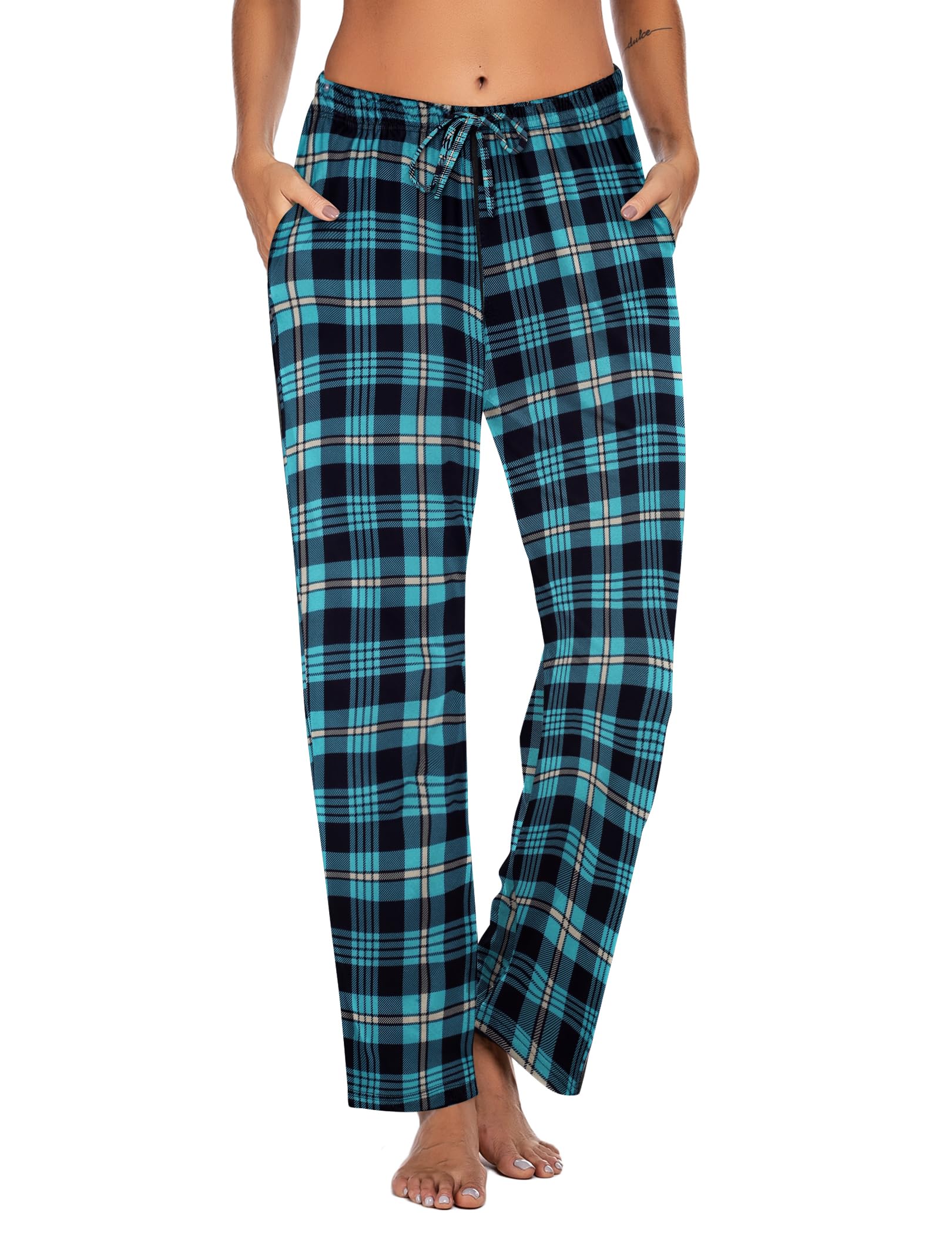 Ekouaer Women Pajama Pants Comfy Pj Bottom with Pockets Stretch Plaid Sleepwear