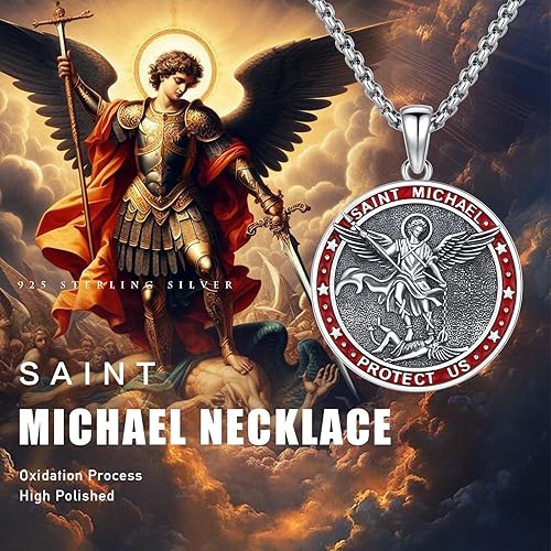 Vista 615 de Collar con colgante de plata de ley 925 con medalla de San Patrón, joyería religiosa para hombres y mujeres, con cadena de acero inoxidable 316L