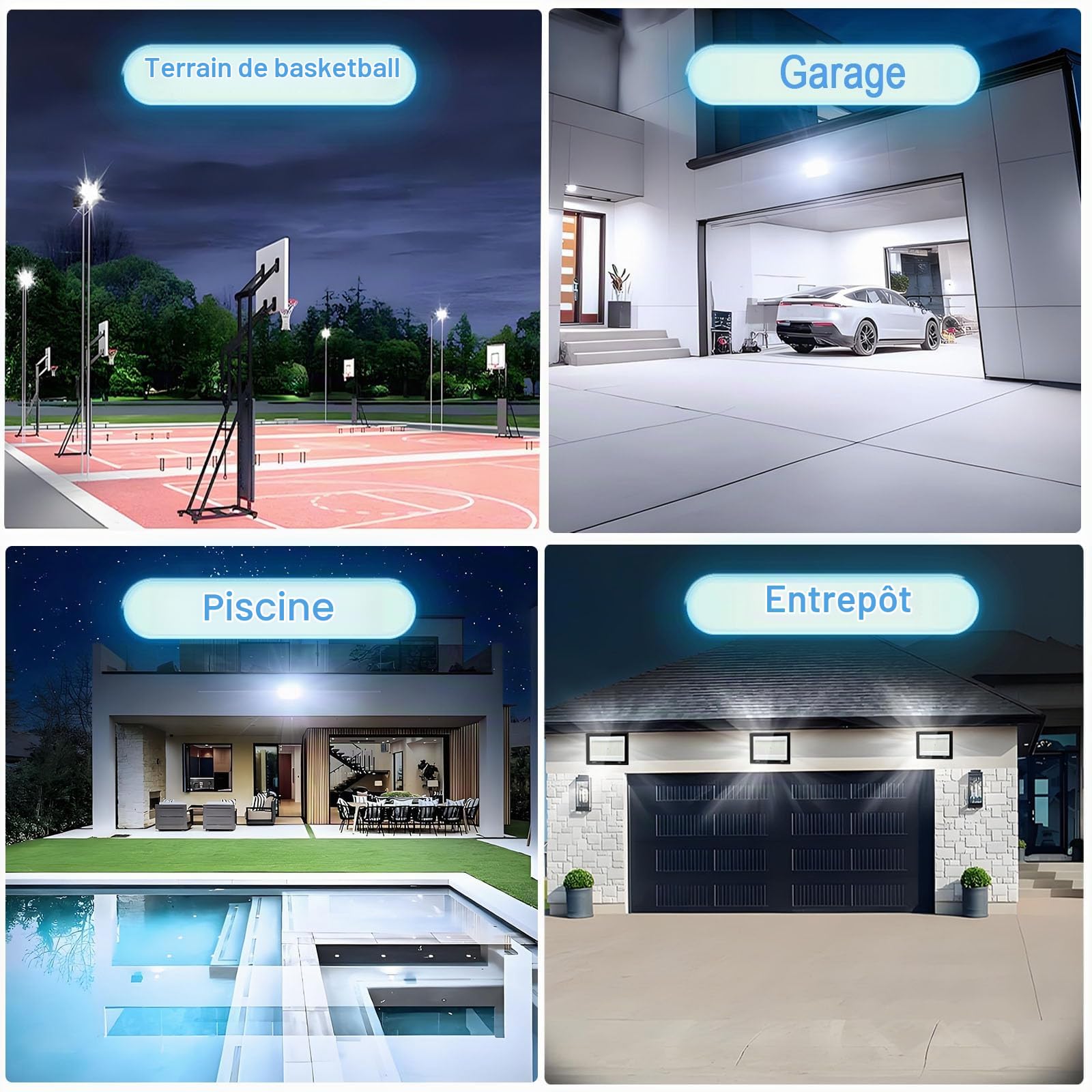 2 Pièces Projecteur LED Extérieur 300W, 1M Câble Blanc Froid 6500K Projecteur LED, Spot led Extérieur IP66 Étanche, pour Jardins, Terrasses, Cours, Balcons, Parcs, Garages, Usines, Carré