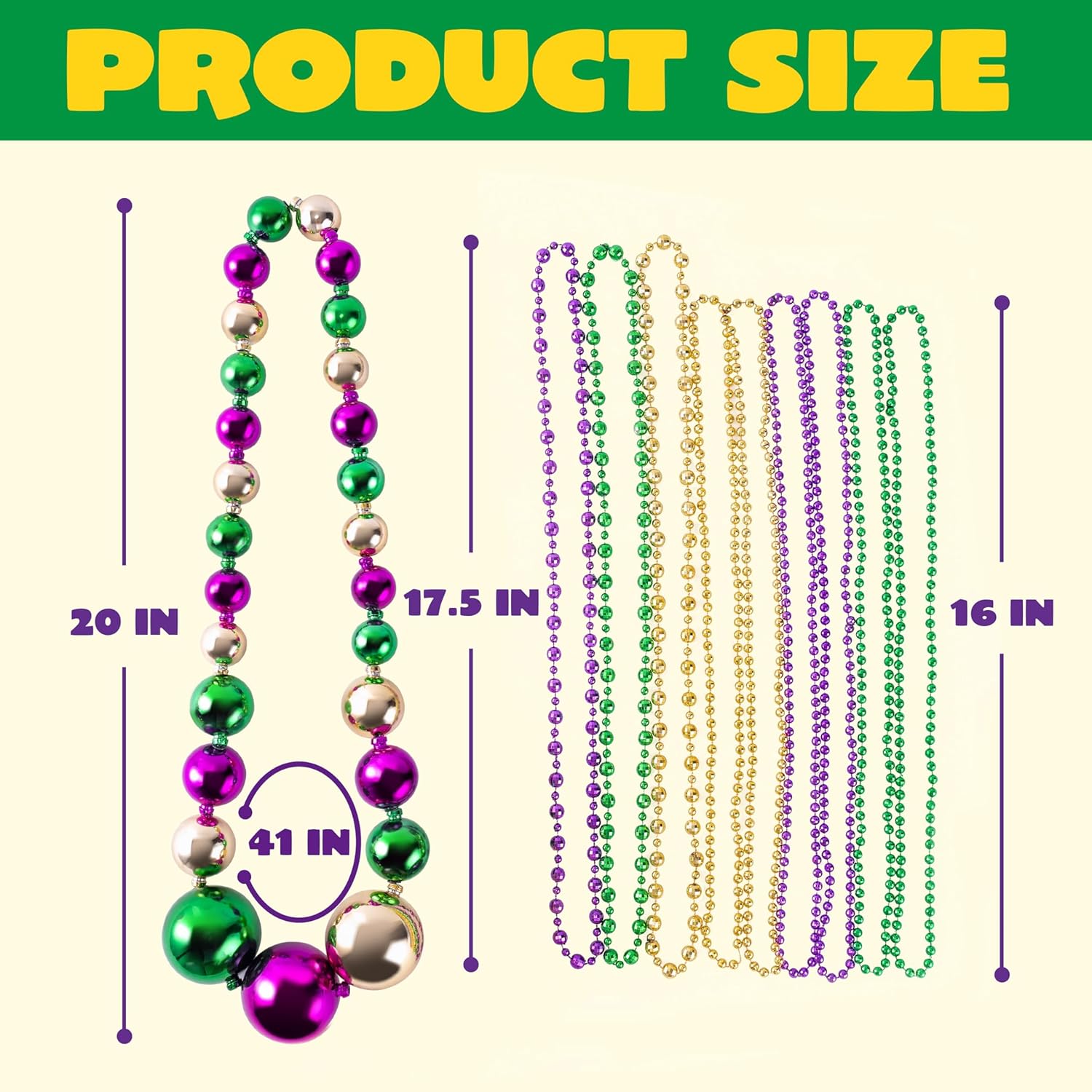 Cunno 60 Pcs 41" Jumbo Mardi Gras Beads Necklaces Bulk Gold Green Purple Plastic Disco Ball Beaded Necklace Carnival Costume Jewelry Mardi Gras Accessories for Carnival Parade Masquerade Party Throw - Image 2