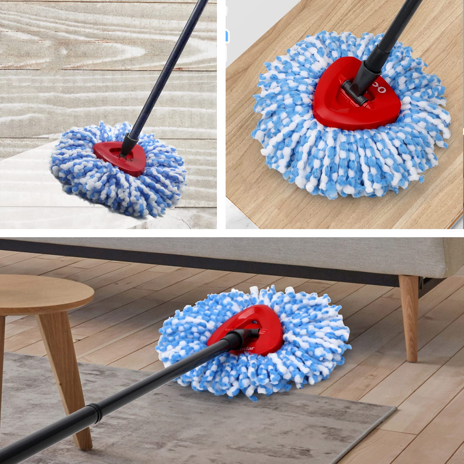 WANGCL Lot de 4 têtes de rechange pour balai à franges O-Cedar EasyWring RinseClean en microfibre pour système à 2 réservoirs (bleu)
