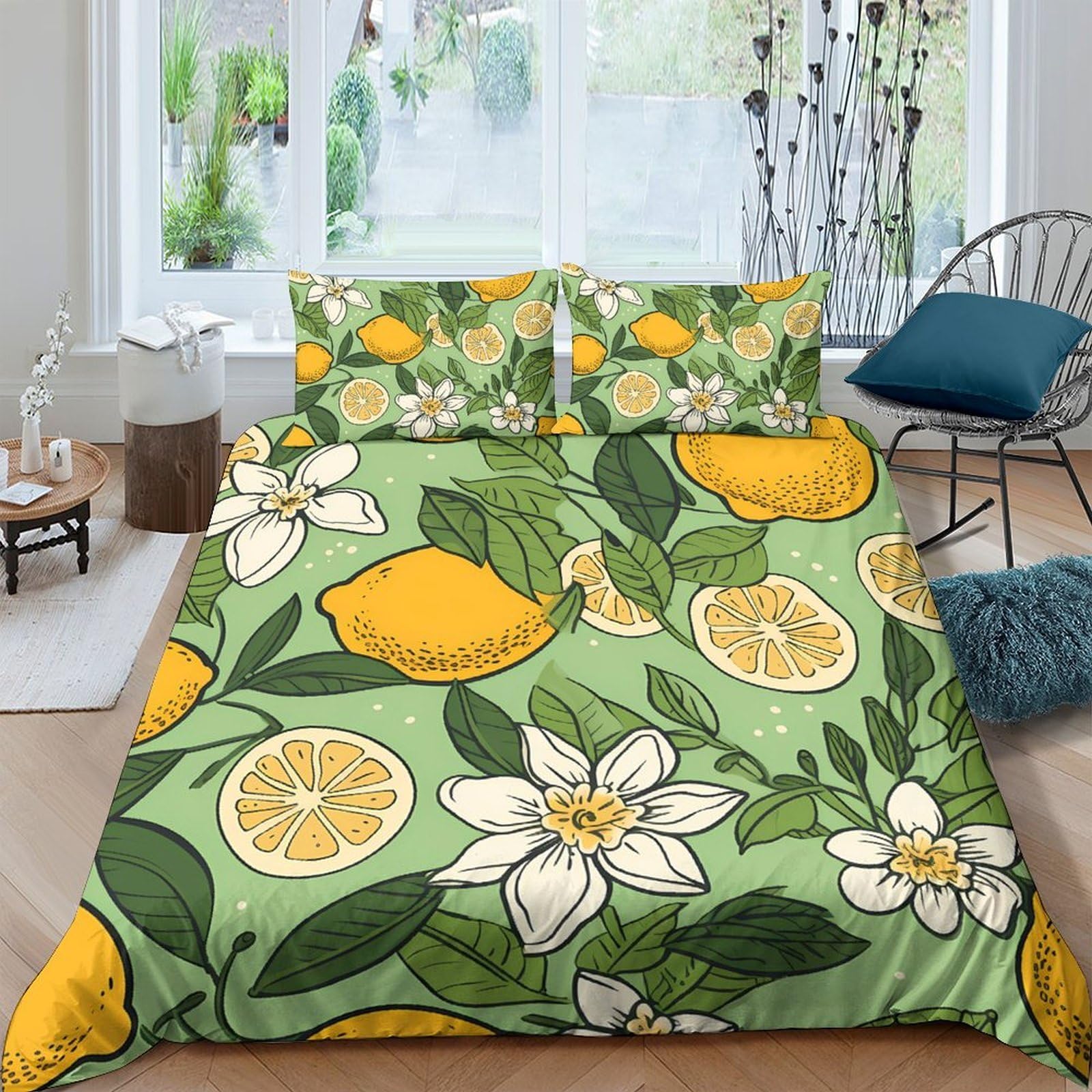 Ctjqhvkz Style-10 3D Printed Lemon Blossom Fitted Sheet Microfiber Bedroom Decor Citrus Floral Bed Cover For Home Guest Room Easy Care Single（135X200cm）