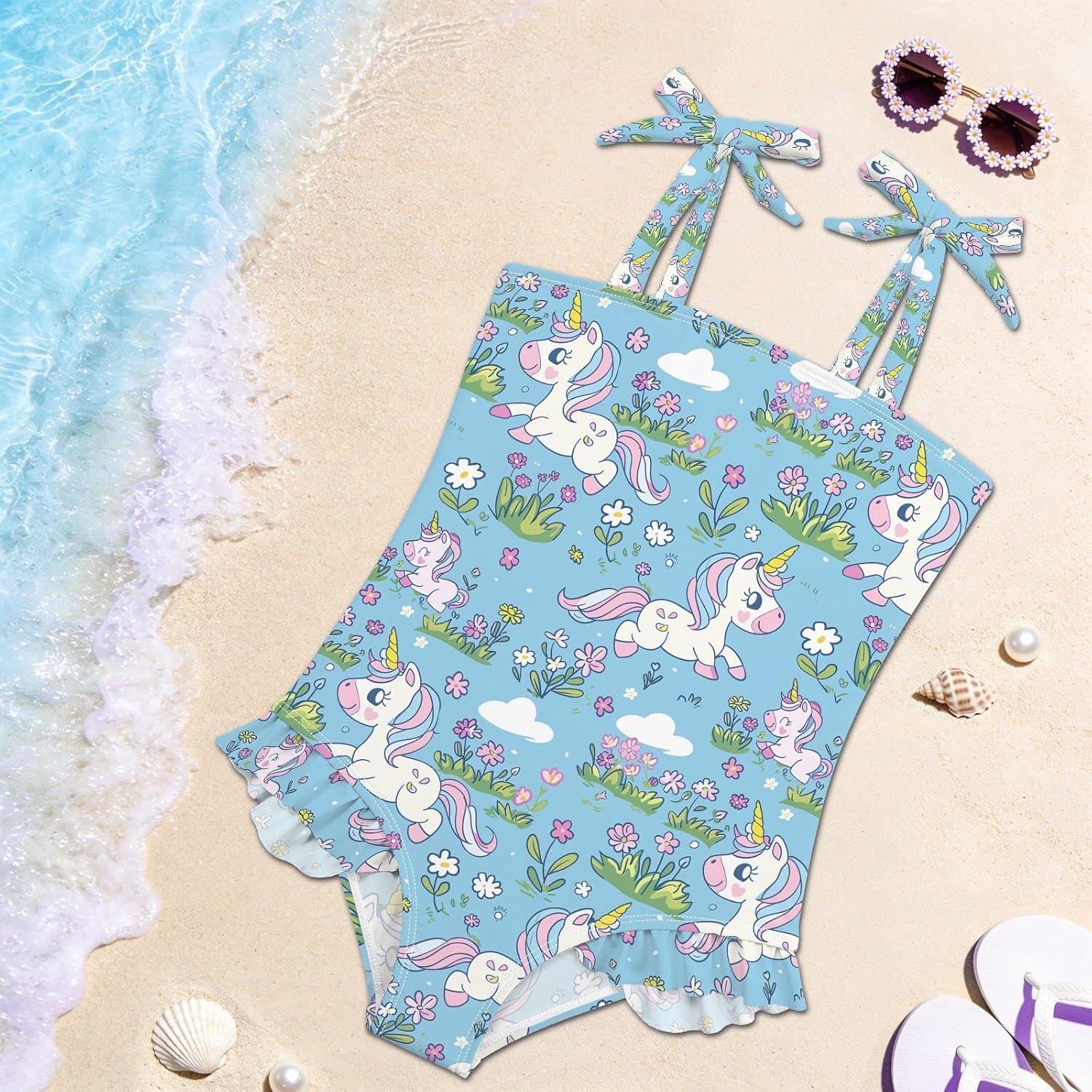 visesunny Toddler Girl Swimsuit Adjustable Strap Swimwear Colorful Cute Unicorn Bathing Suits for Girls 18M-6Y