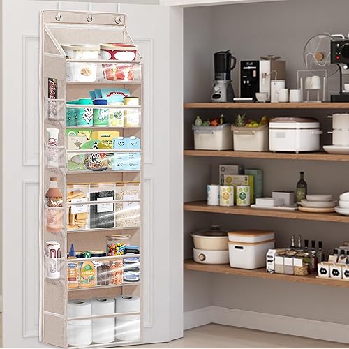 Miniatura 7 de Organizador de puerta con 6 bolsillos extra grandes, 12 bolsillos laterales, estante de almacenamiento resistente para armario, organizador de