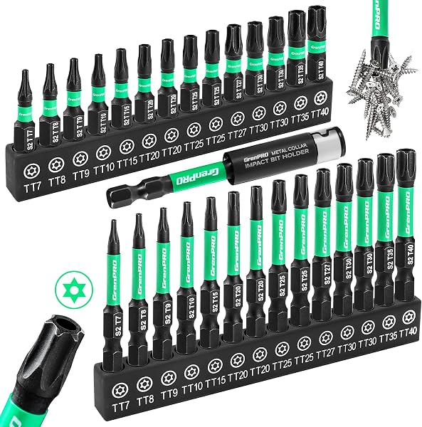 GRENPRO Torx Bit Set, Impact Driver Bit Set, Magnetic Torx Screwdriver Set, Long Torx Security Bit Set,Torque Bit Set, 1