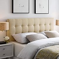 Vista 7 de Modway Emily - Cabecera individual tapizada con botones de tela de lino beige