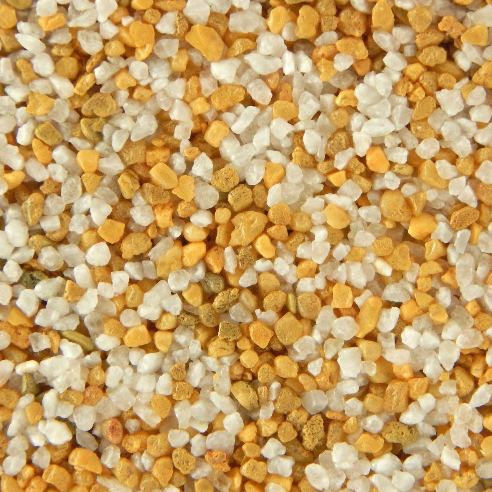 Terralith Buntsteinputz 14kg in gelb-weiß, Sockelputz für Innen und Außen mit Reinacrylat Bindemittel aus Naturstein, 1-2mm Körnung (BSP17)