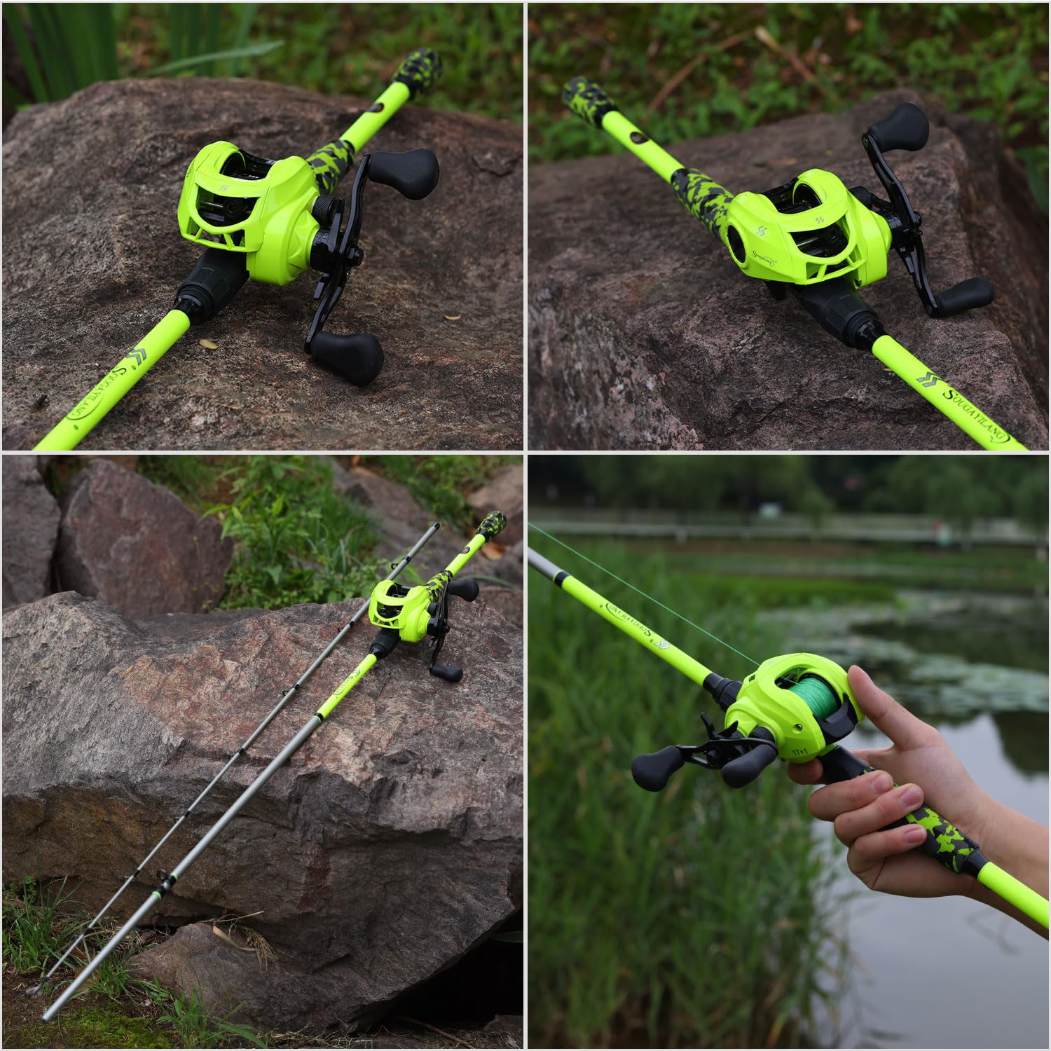 Sougayilang ZJJ - Kit de cannes à pêche et moulinets en graphite IM7 - 2 pièces - Avec guides en acier inoxydable - Frein magnétique 7.2:1 - Moulinets Baitcaster pour la pêche en eau salée et d'eau