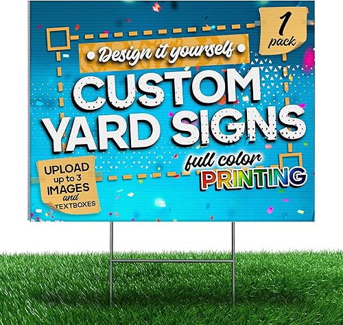 Letreros de patio personalizados de 24 x 18 pulgadas con estacas de metal (paquete de 1), letreros de césped con diseño de tu propio césped,