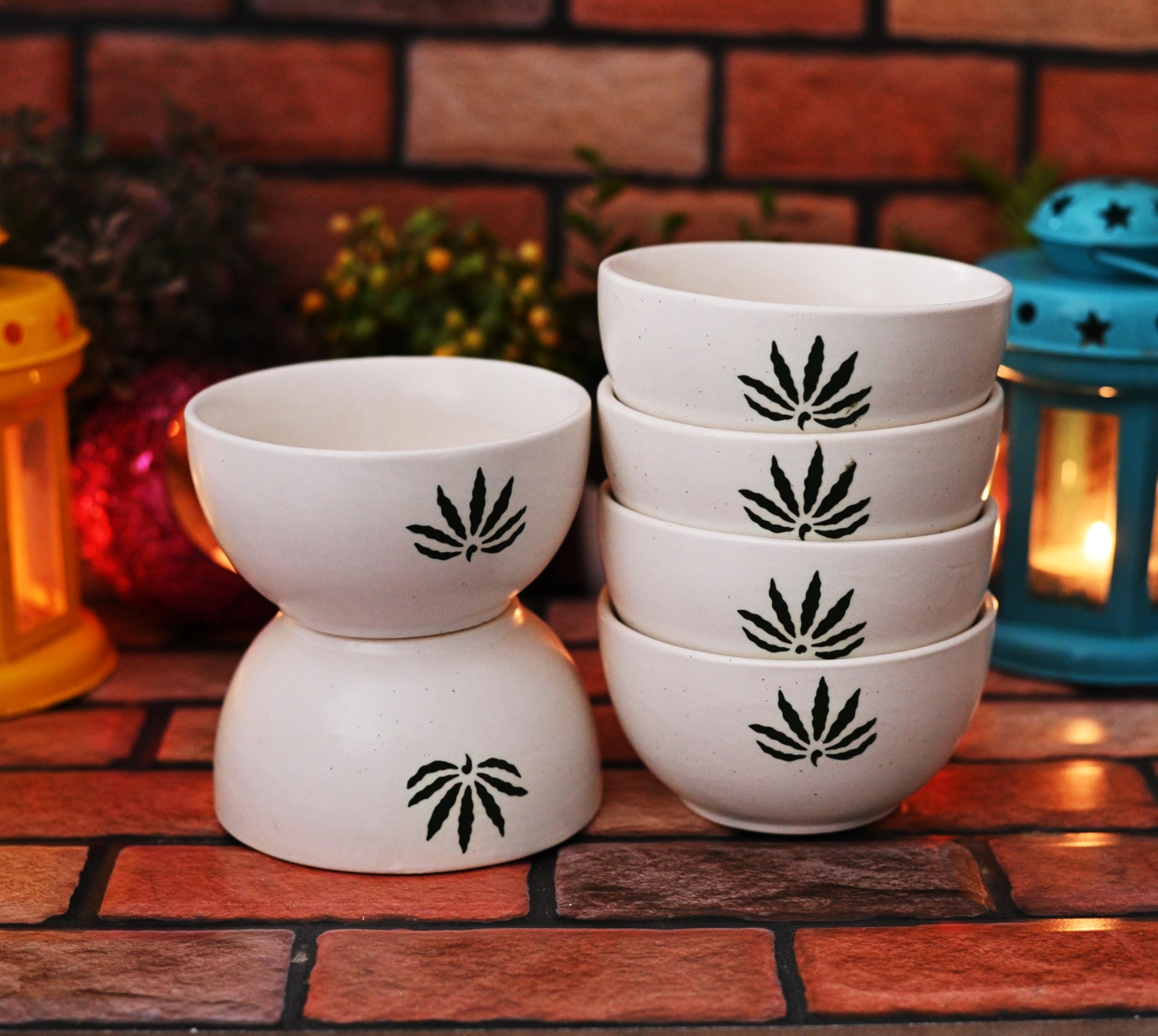 HC THE CRAFTS Ceramic Soup Bowls Painted Bowl (White Bowl Pack of 6) 1