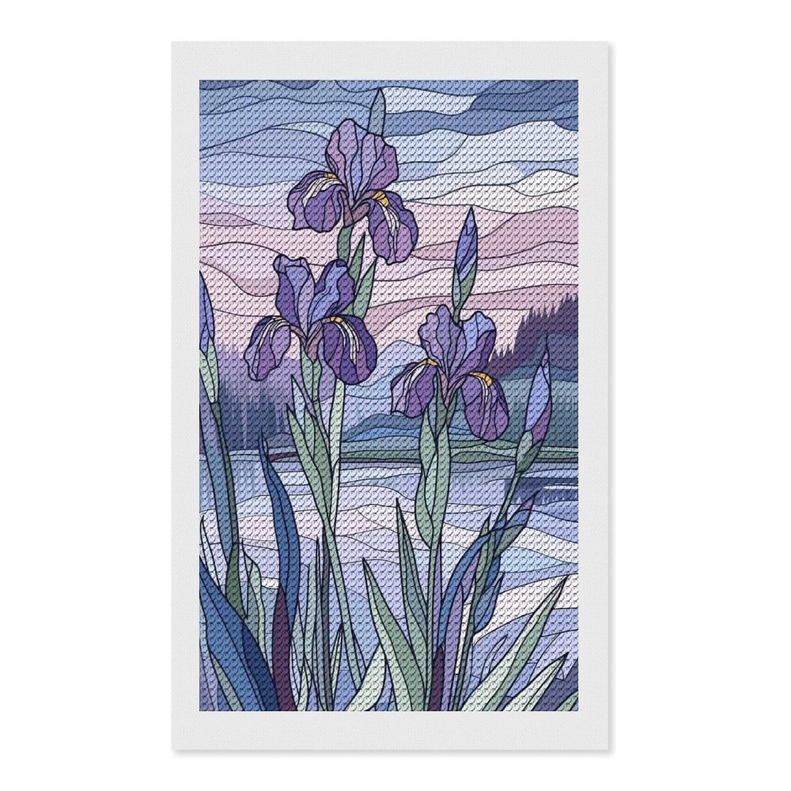 Junmoney Purple Irises Landscape Diamond Painting Canvas Set 12"x20", for Women, Mindful Craft Activity, Cosy Home Accent, Festive Craft Gift