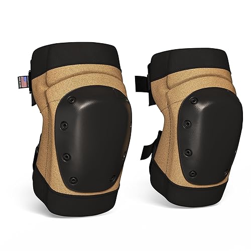 PRO - Rodilleras estilo constructor con 3 niveles de protección, color negro, 1 par, tapa de plástico de soporte plano y cierres ajustables