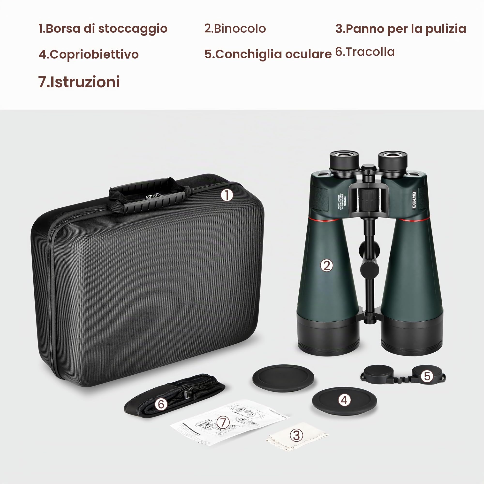 ESSLNB Binocolo gigante 30 x 80 per adulti, impermeabile, adattatore treppiede integrato, perfetto per osservare le stelle, bird watching, caccia