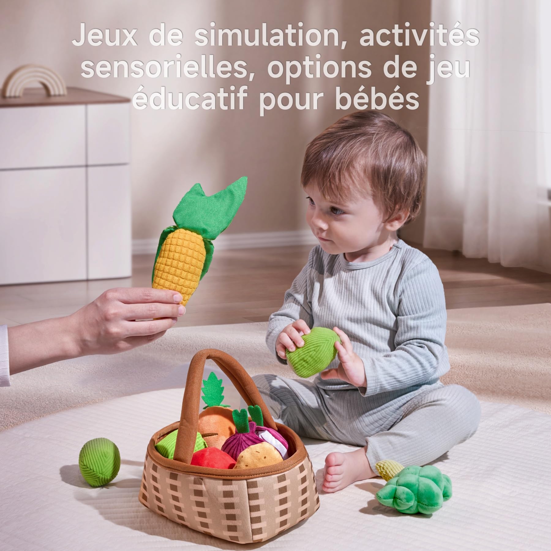 TUMAMA Panier De Fruits Et Legumes Jouets, Peluche Fruit Jouet Frais, Concombre, Tomates, Carottes, Pommes De Terre, Chou - Fleur, Maïs Et Oignons, Légumes Plastique Enfant 18 Mois, 1, 2, 3, 4 Ans