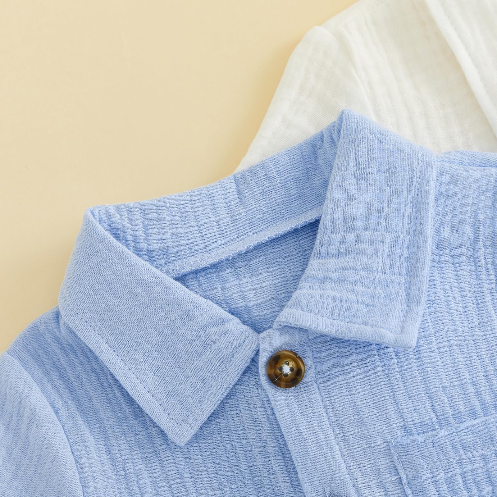 Lot de 2 polos pour enfant garçon - Couleur unie - Manches courtes - Col en V - Boutonné - Vêtements d'été en coton doux et lin - T-shirt basique