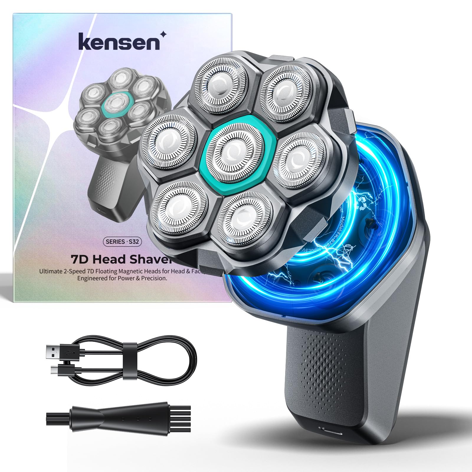 Bald Razor Mens kensen Bald Razor 7D Floating Head Shaver Bald Waterproof Head Shaver Men Magnetic Bald Cutter Rechargeable Type C Glaze Razor 8100  8600 rpm